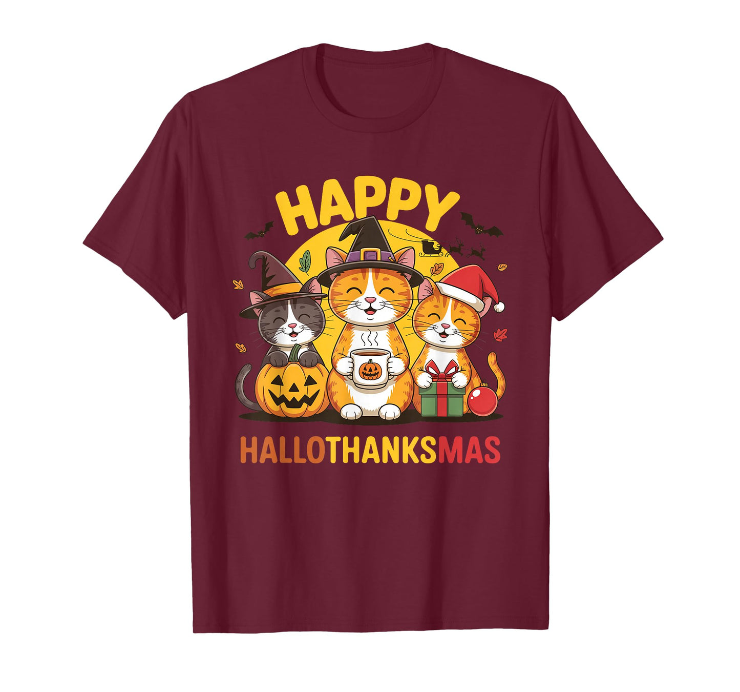 Cat Hallothanksmas Kitten Halloween Thanksgiving Christmas T-Shirt