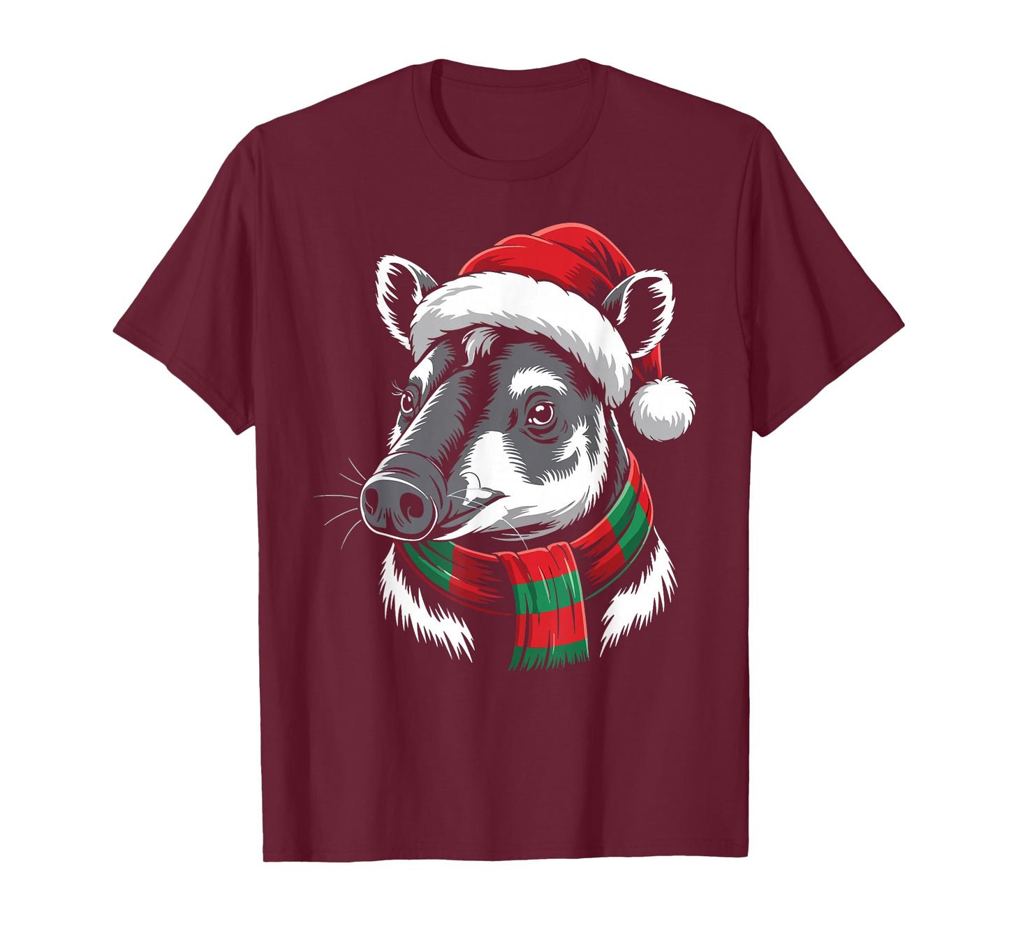 Tapir Xmas Santa Hat Scarf Christmas Costume T-Shirt