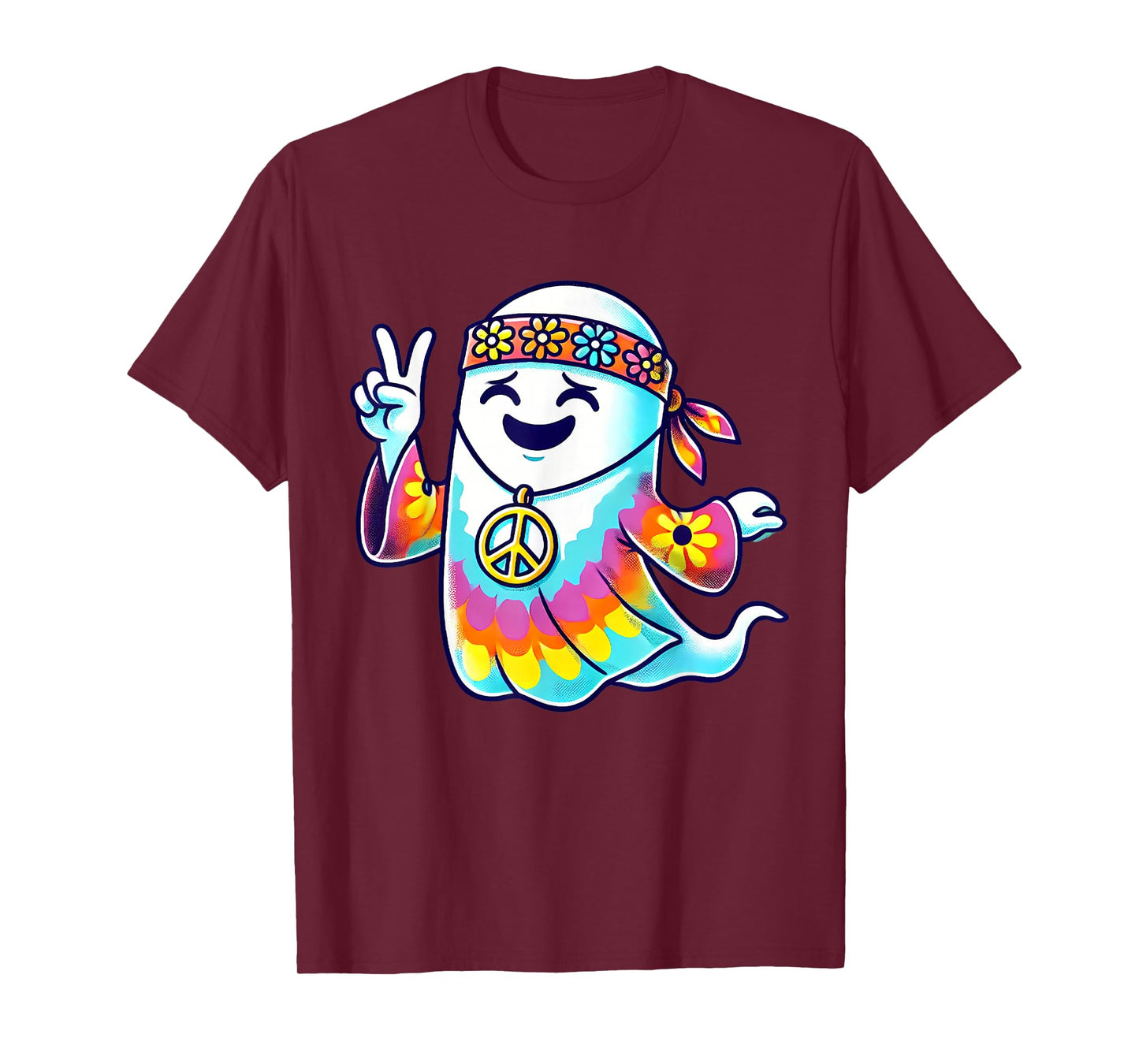 Hippie Ghost Tie Dye Flowers Halloween Men Women Kids T-Shirt