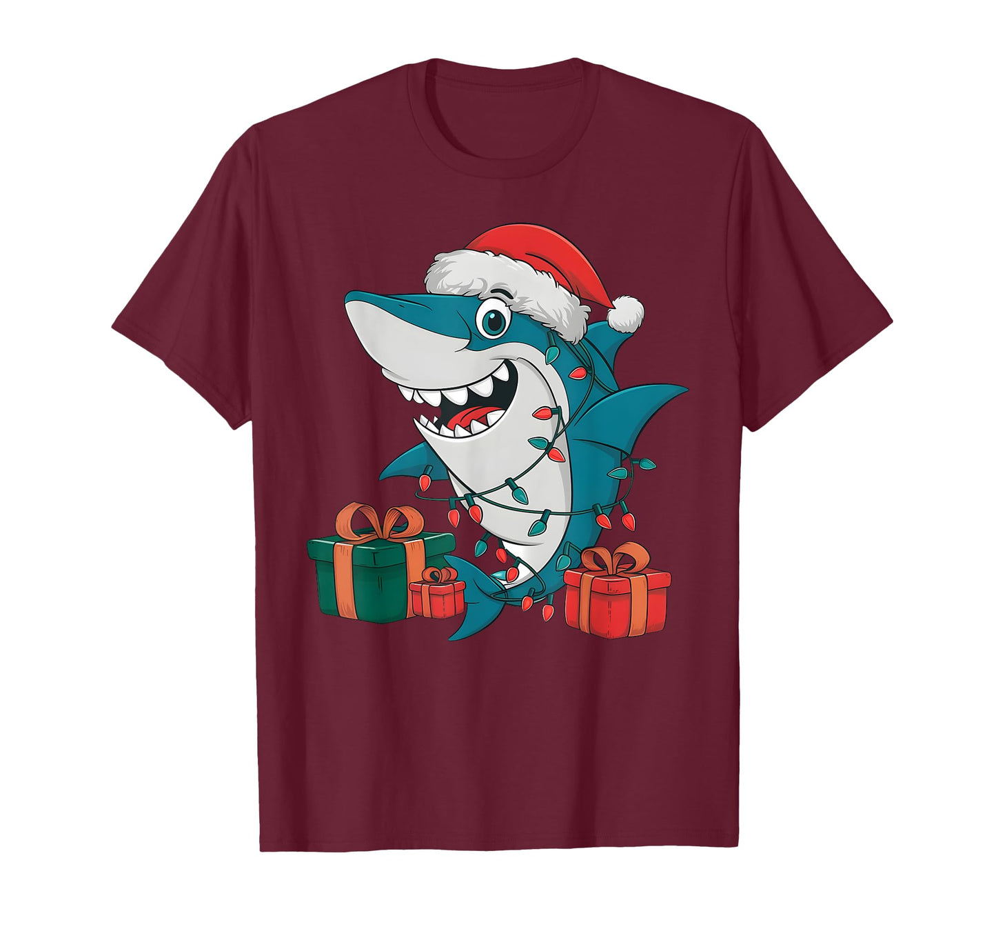 Xmas Lighting Santa Hat Shark Christmas T-Shirt