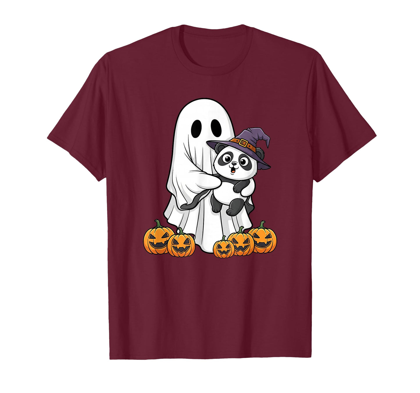 Funny Ghost Panda Pumpkin Halloween Kids Mens Womens T-Shirt
