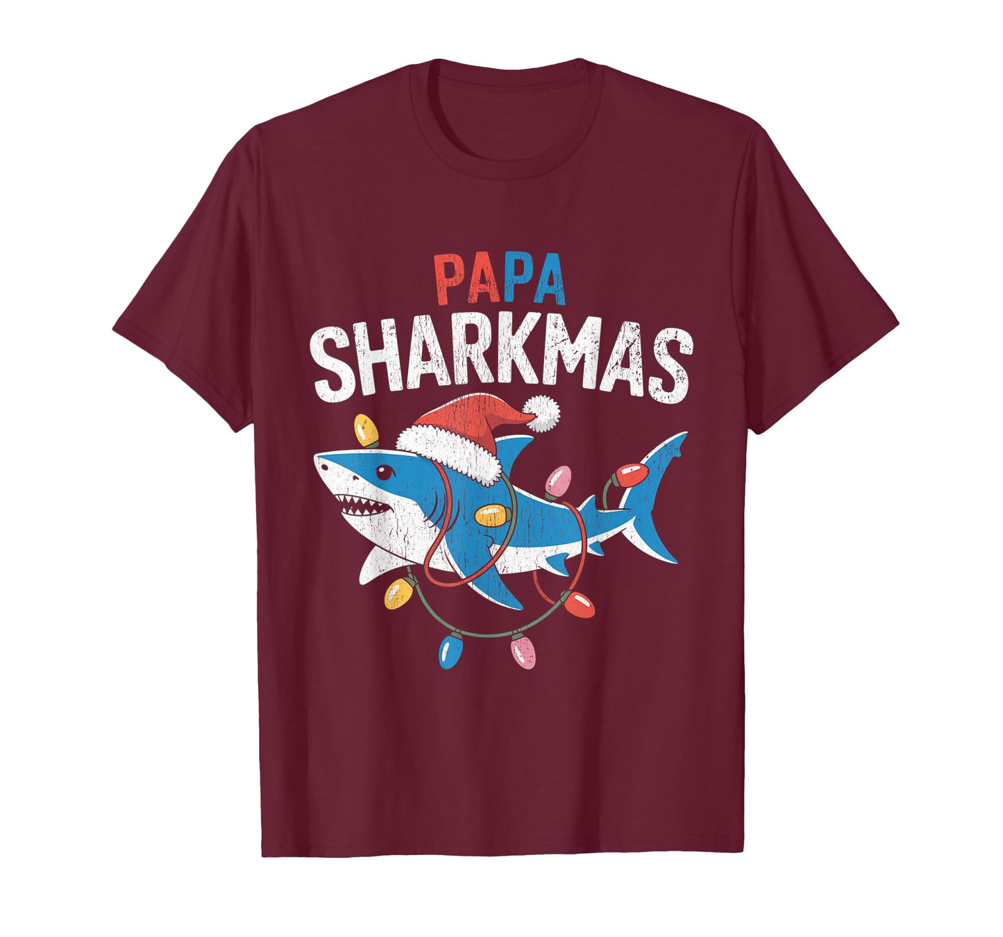 Papa Sharkmas Funny Shark Santa Hat Ugly Christmas Sweater T-Shirt