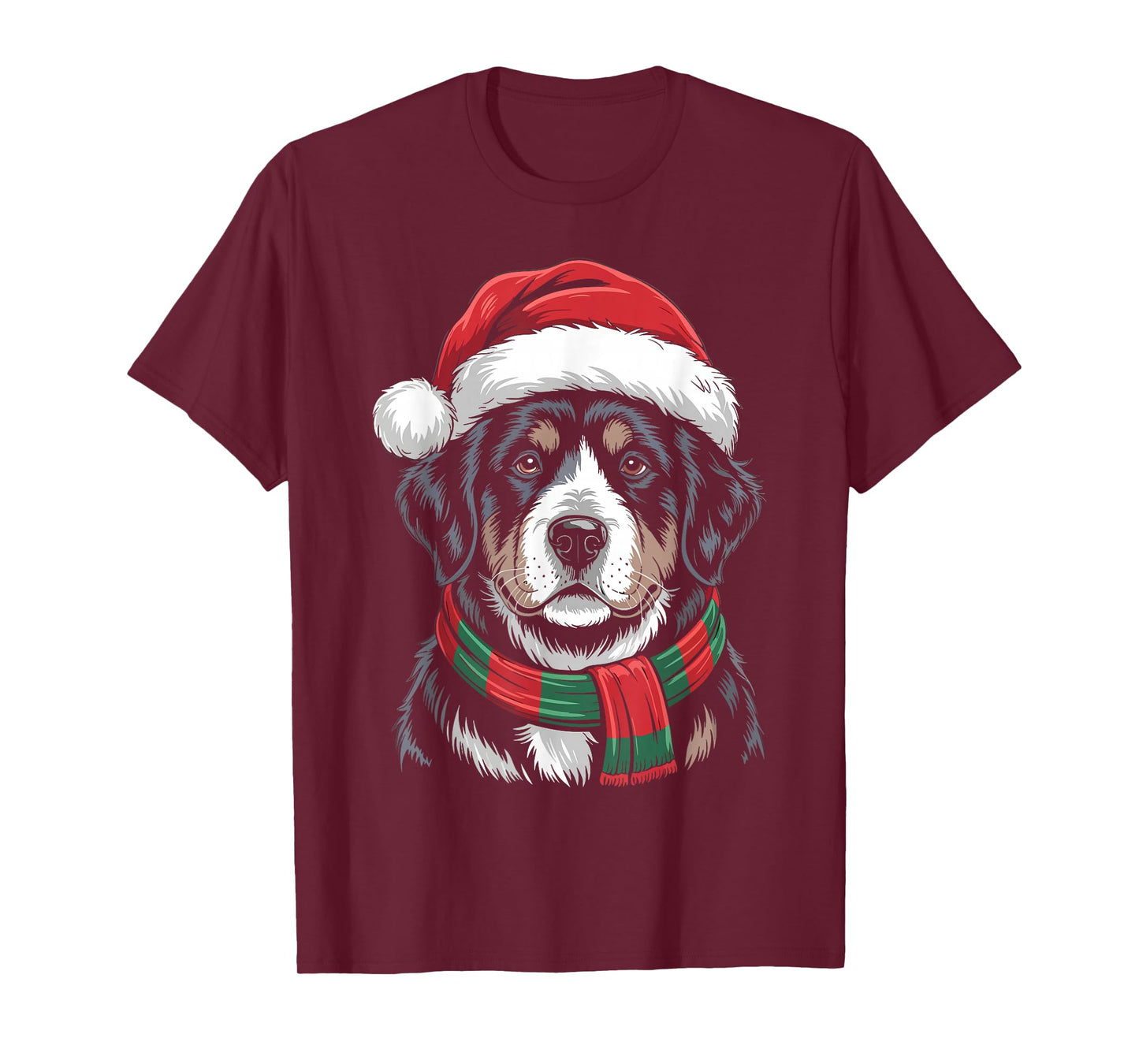 Tibetan Mastiff Dog Xmas Santa Hat Scarf Christmas Costume T-Shirt