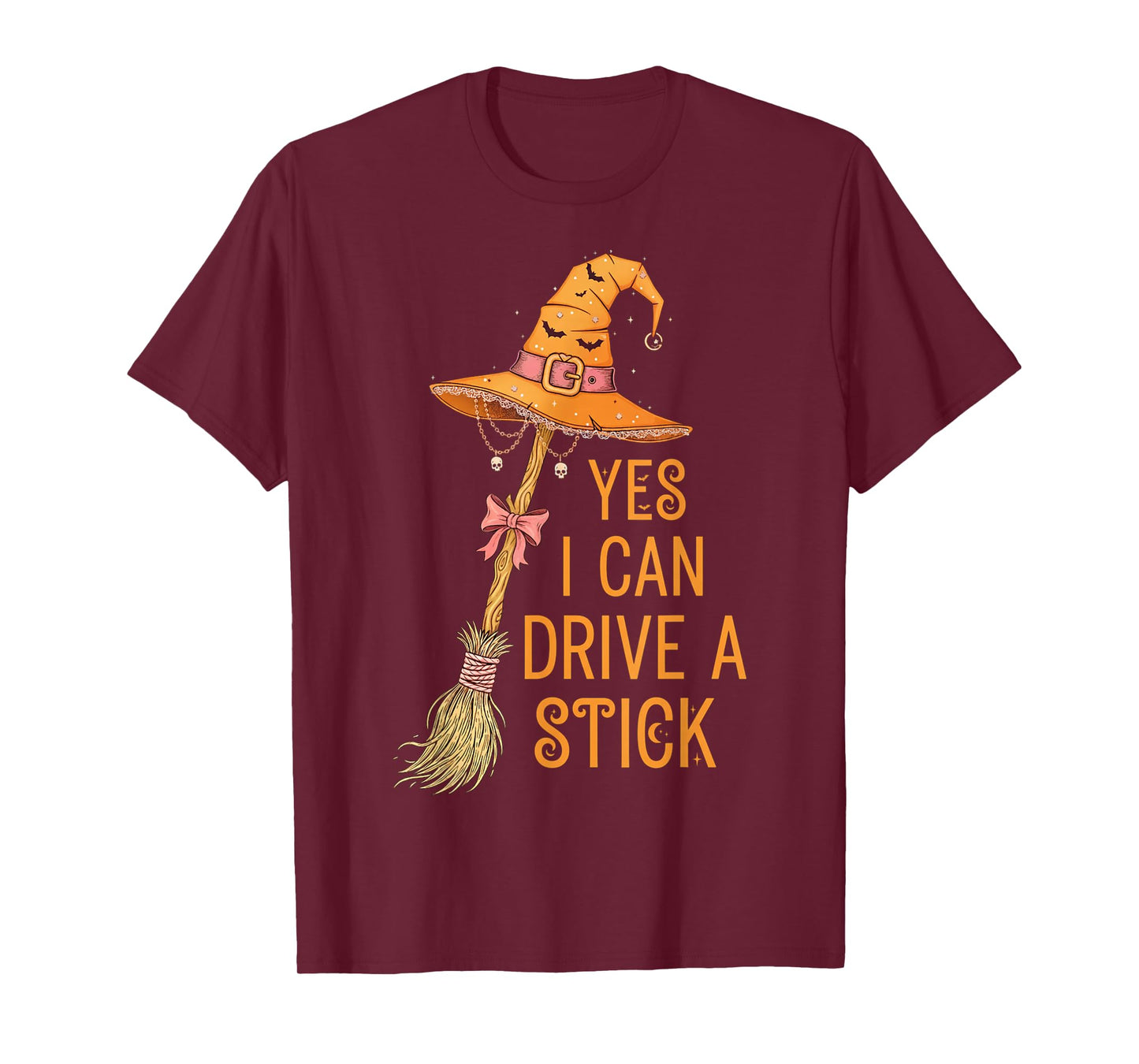 Yes I Can Drive A Stick Funny Halloween Spooky Witch T-Shirt
