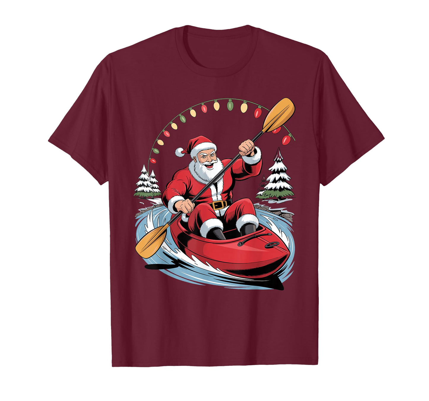 Santa Kayaking Lover Funny Holiday Christmas Xmas Pajama T-Shirt