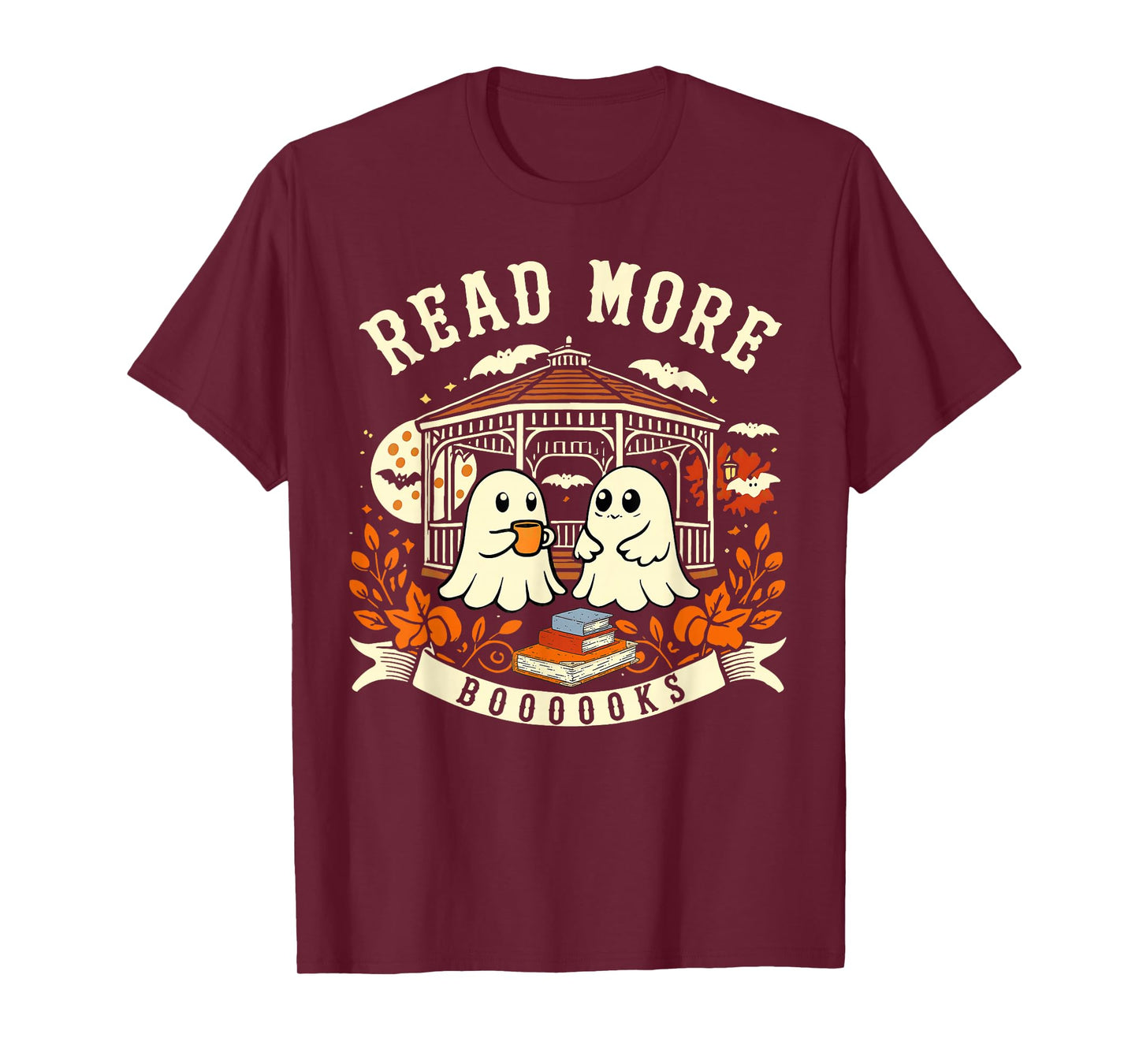 Cute Booooks Ghost Read More Books Funny Halloween T-Shirt