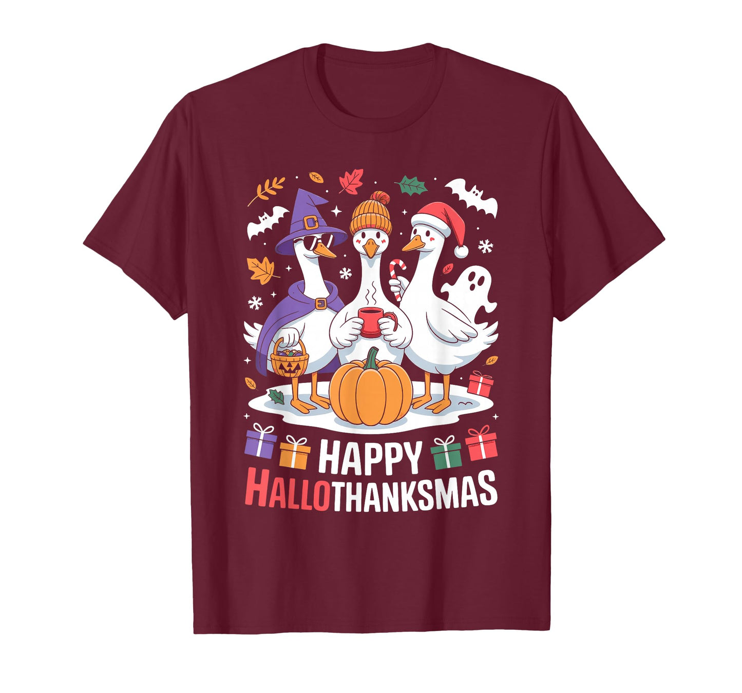 Duck Halloween Thanksgiving Christmas Happy Hallothanksmas T-Shirt