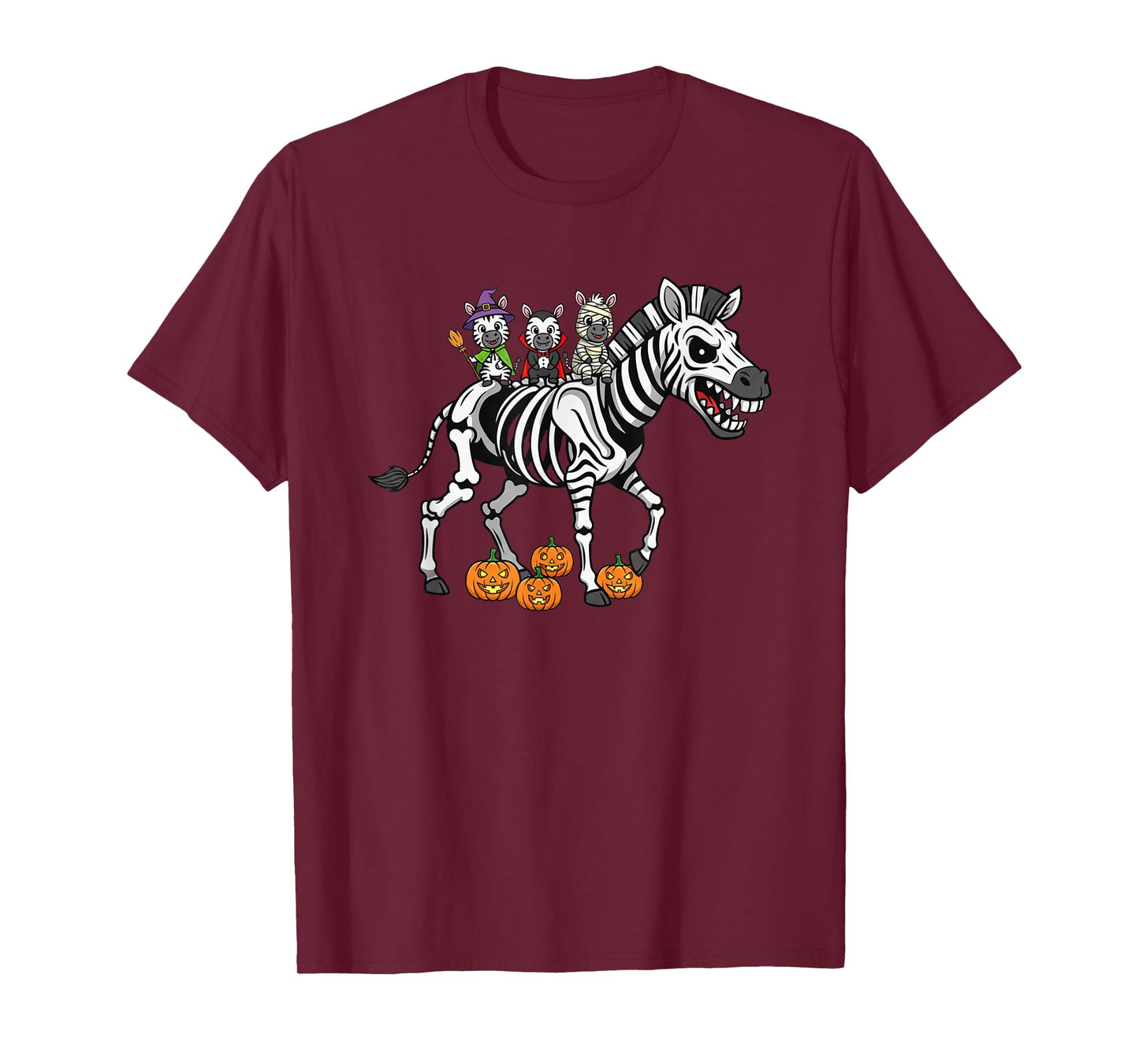 Funny Zebra Skeleton Mummy Witch Halloween Kids Mens Womens T-Shirt