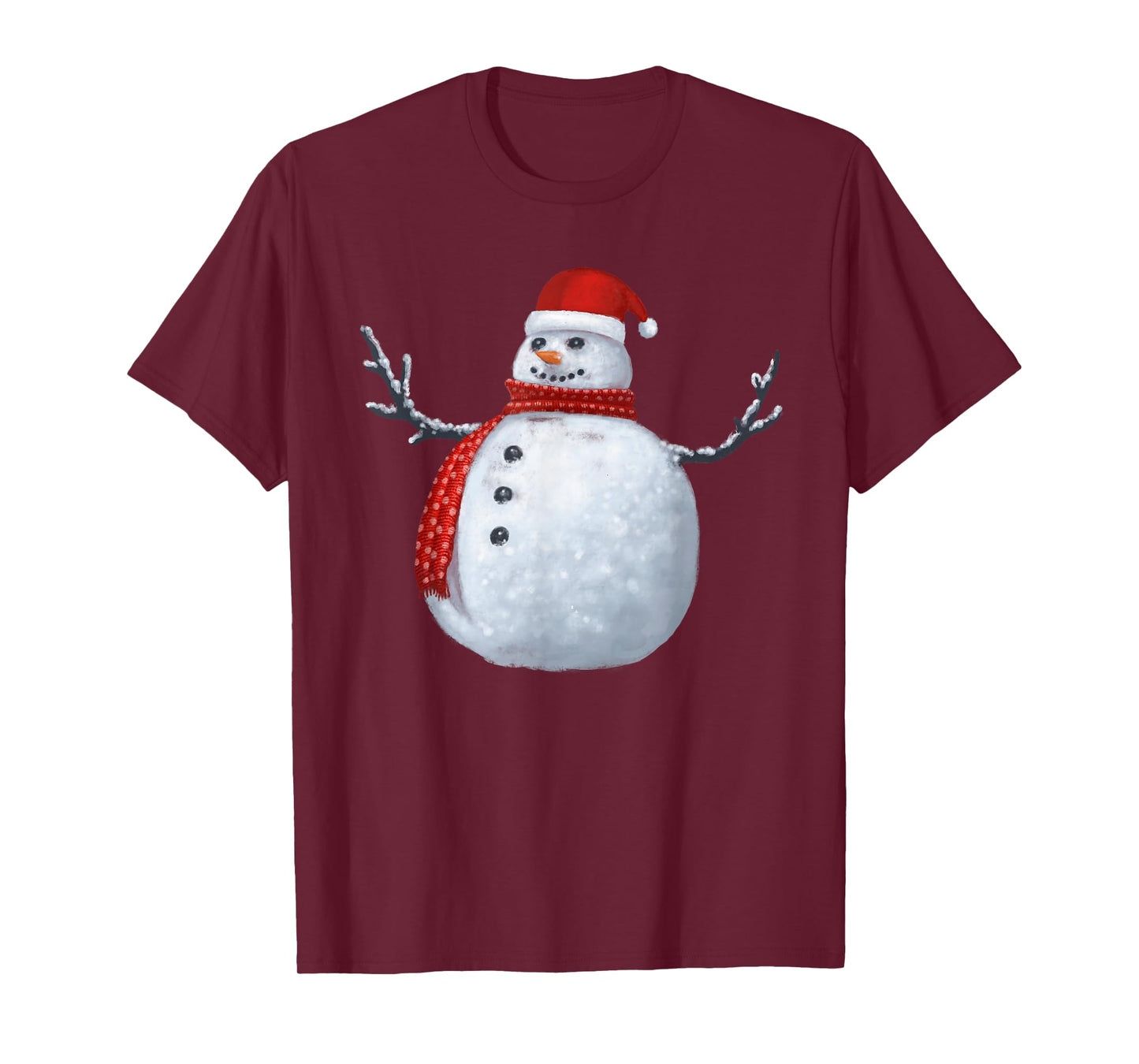 Merry Snowman Dotted Red Scarf Holiday Fun Christmas Day T-Shirt