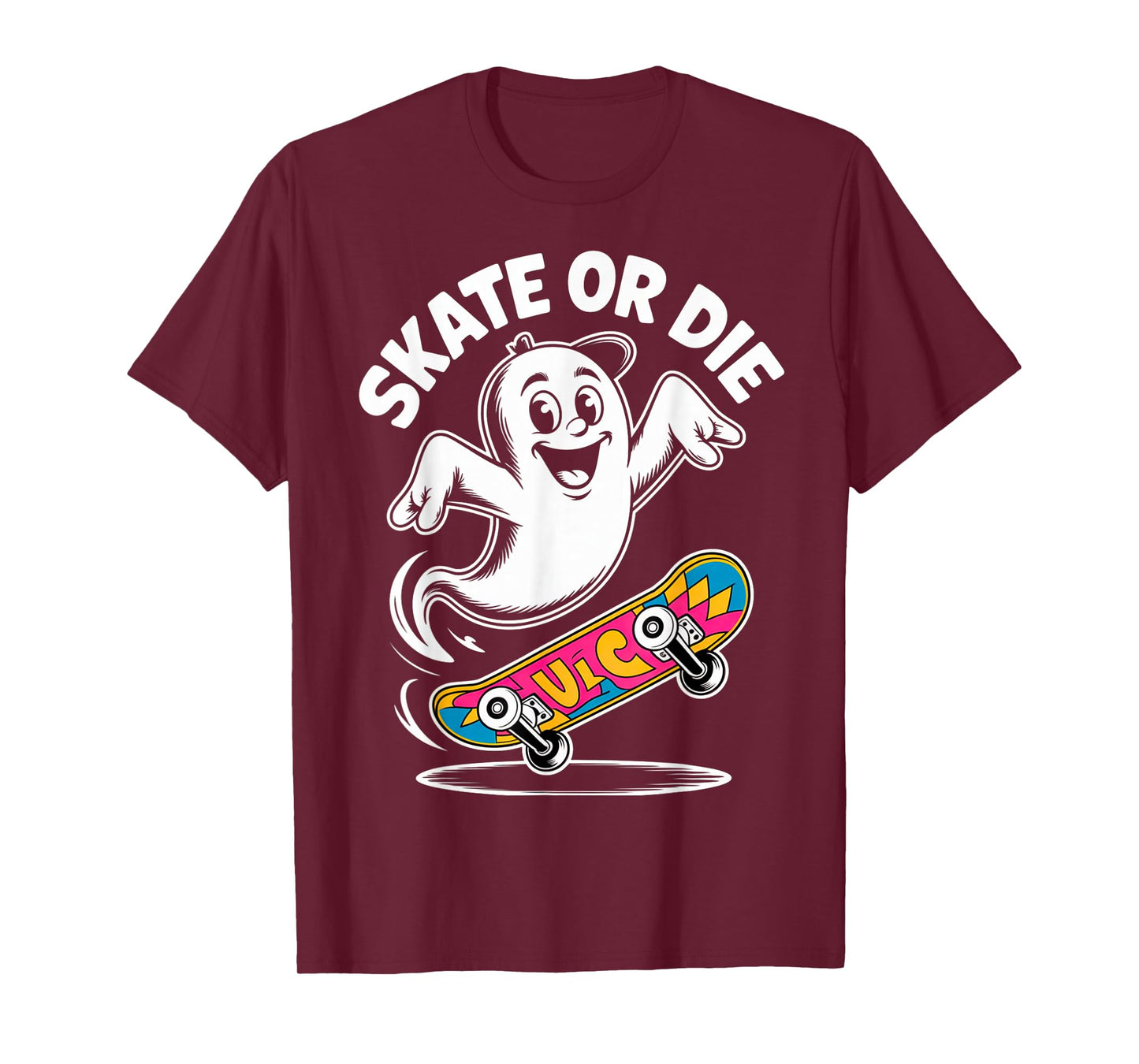 Funny Ghost On Skateboard Retro Halloween Costume Kids Boys T-Shirt
