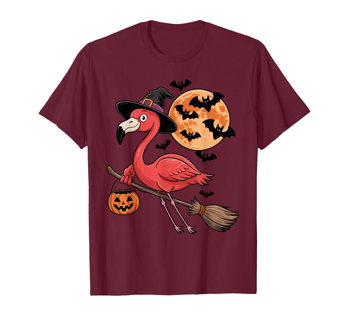 Cute Flamingo Witch Riding Broom Halloween Pumpkin Kids Boys T-Shirt