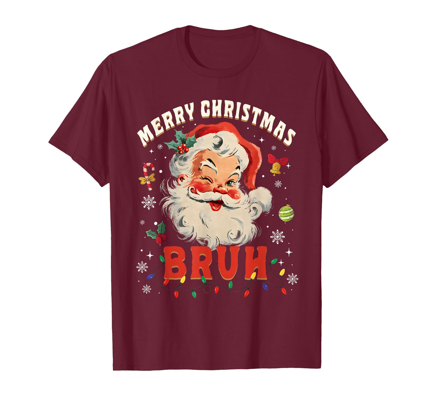 Merry Christmas Bruh Funny Santa Claus Groovy Retro T-Shirt
