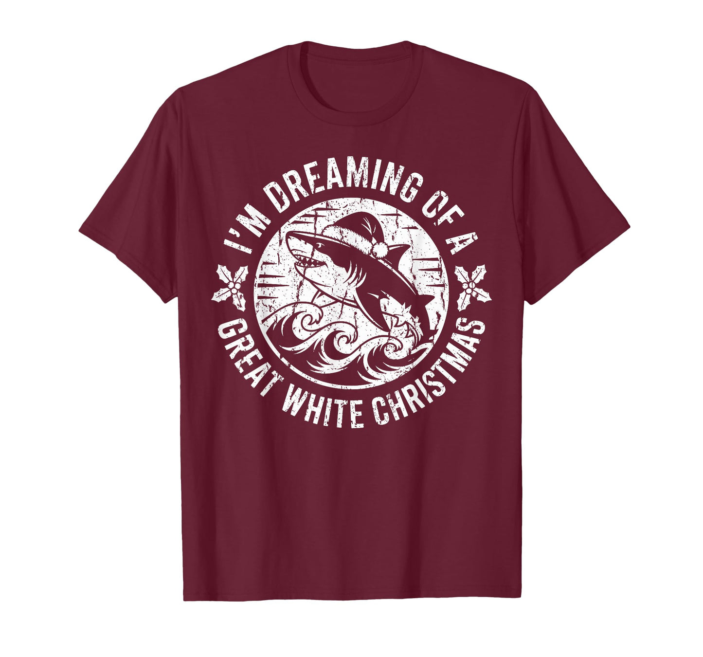 Dreaming of a Great White Christmas Shark Santa Hat T-Shirt