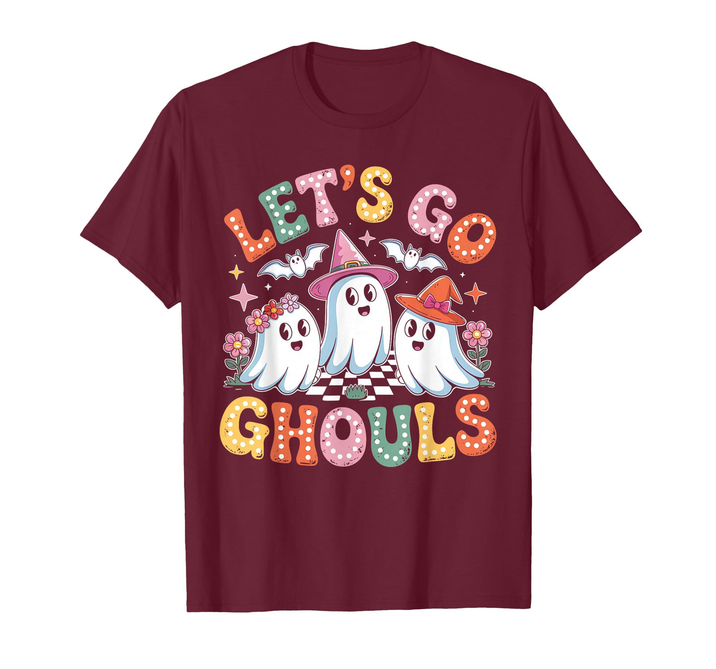 Groovy Let's Go Ghouls Halloween Ghost Boo Women Girls Kids T-Shirt