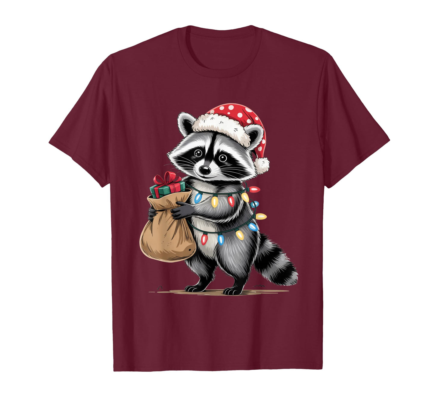 Funny Raccoon Santa Hat Animals Lovers Ugly Christmas Pajama T-Shirt