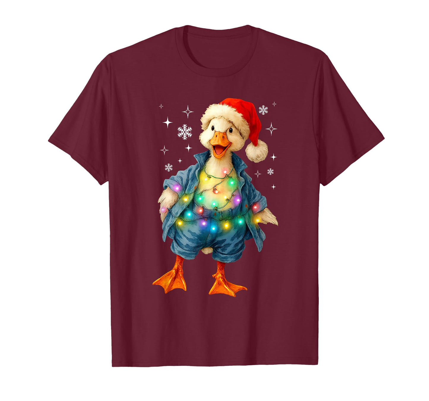 Vintage Funny Christmas Silly Goose Santa Hat Lights Holiday T-Shirt