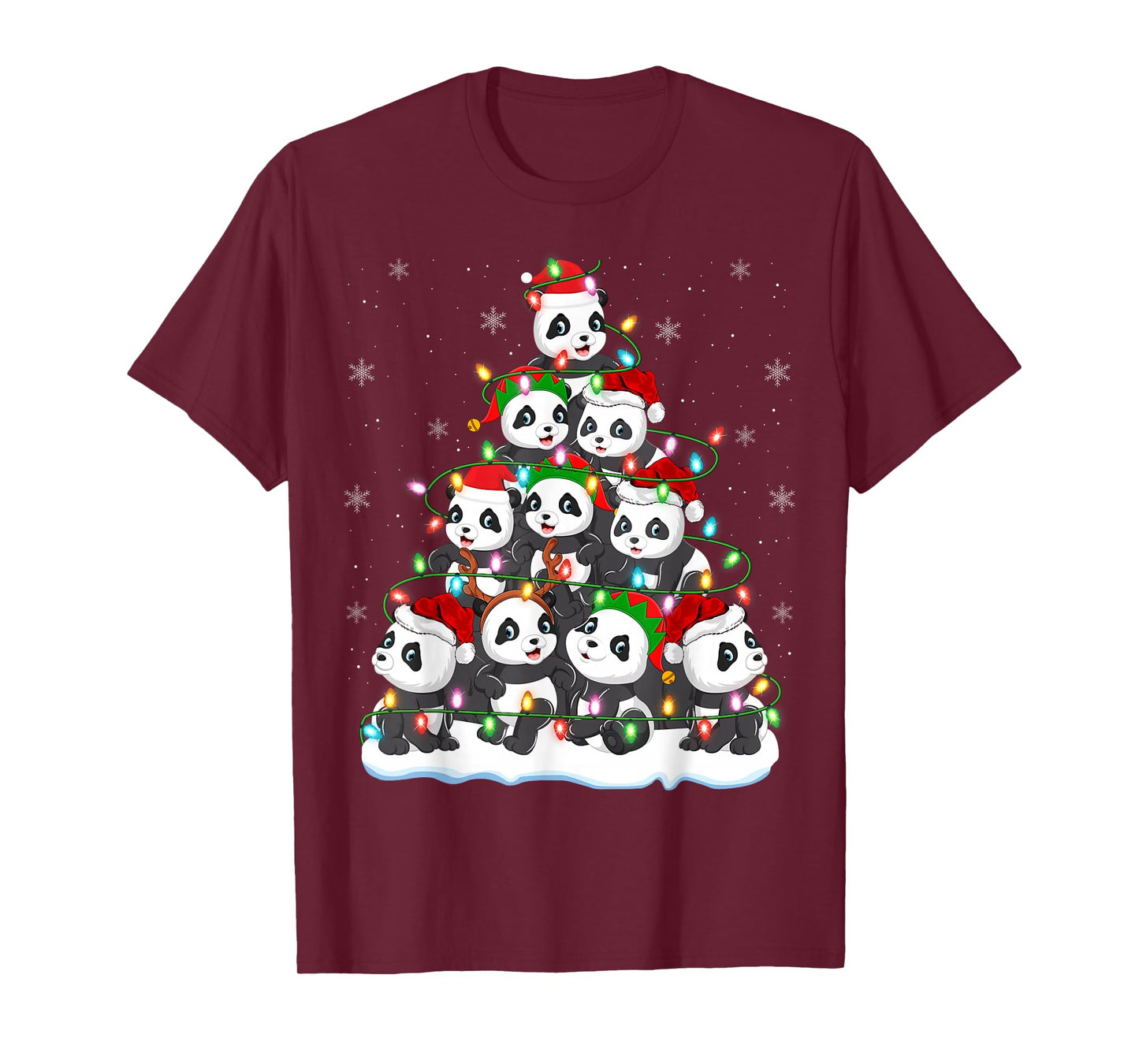 Panda Christmas Tree Lights Xmas Sweater Holiday Pajamas T-Shirt