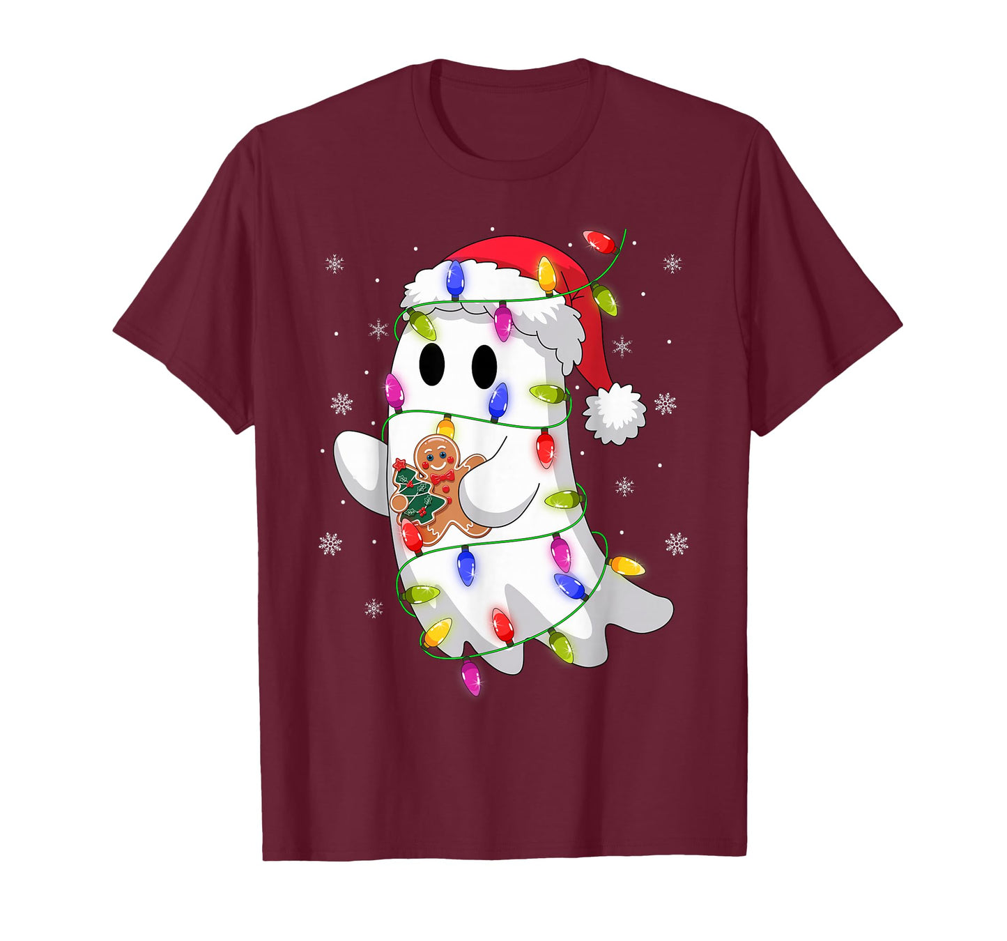 Ghost Christmas Lights Santa Funny Boo Ghost Xmas Pajamas T-Shirt