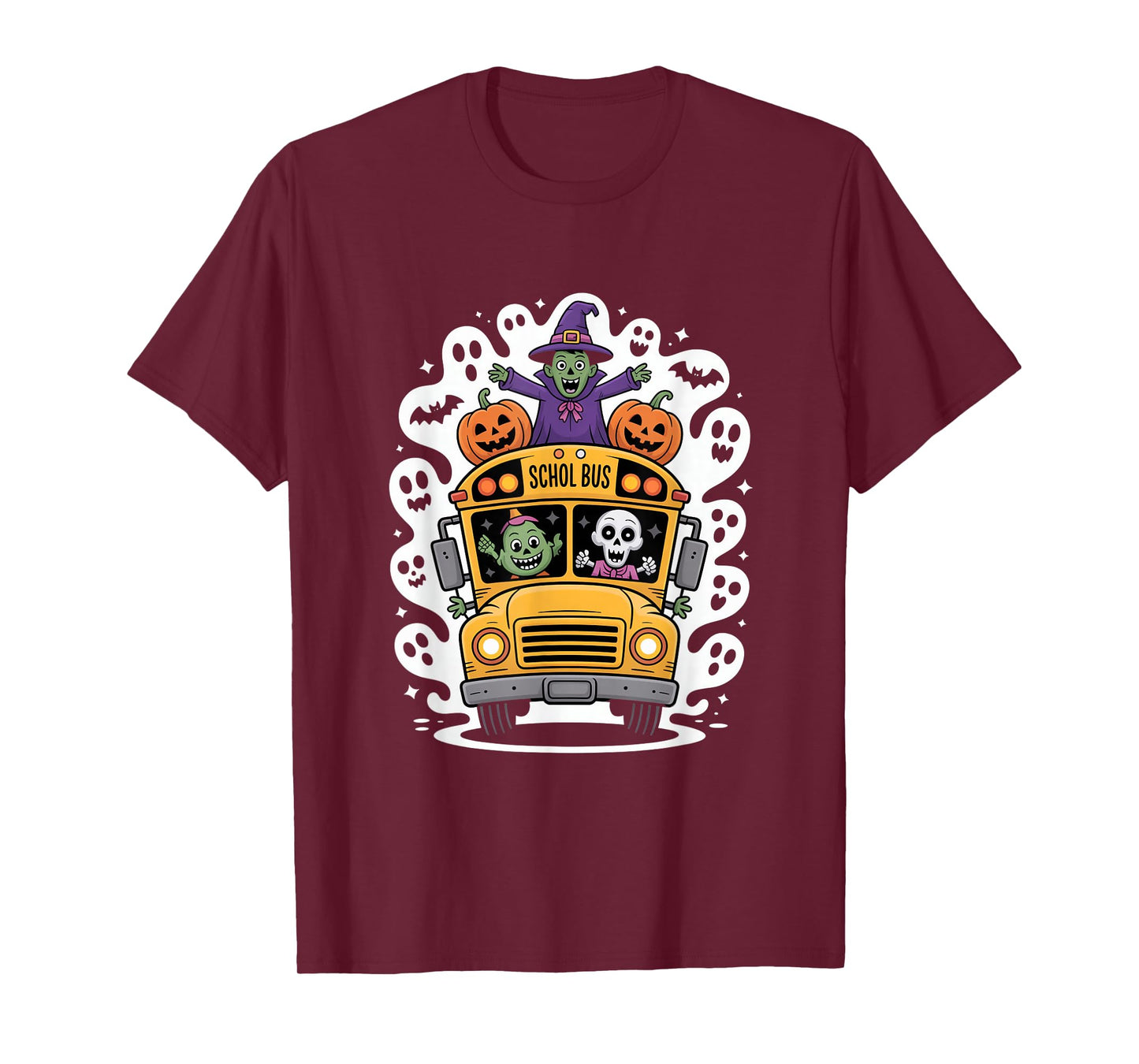 Halloween Schol Bus Monster Ride with Ghosts T-Shirt