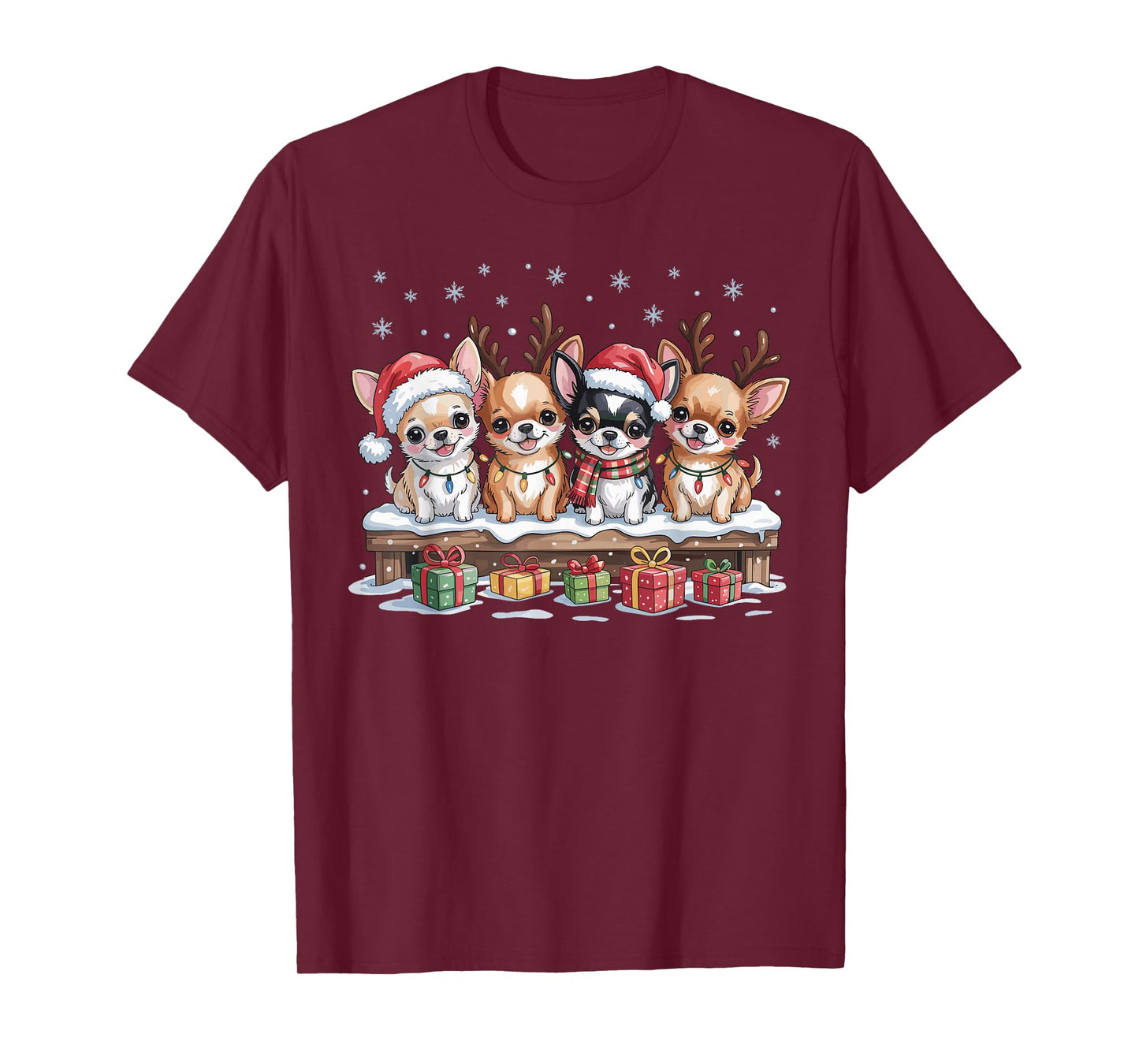 Cute Chihuahua Christmas Puppies Dog Lovers Funny Holiday T-Shirt