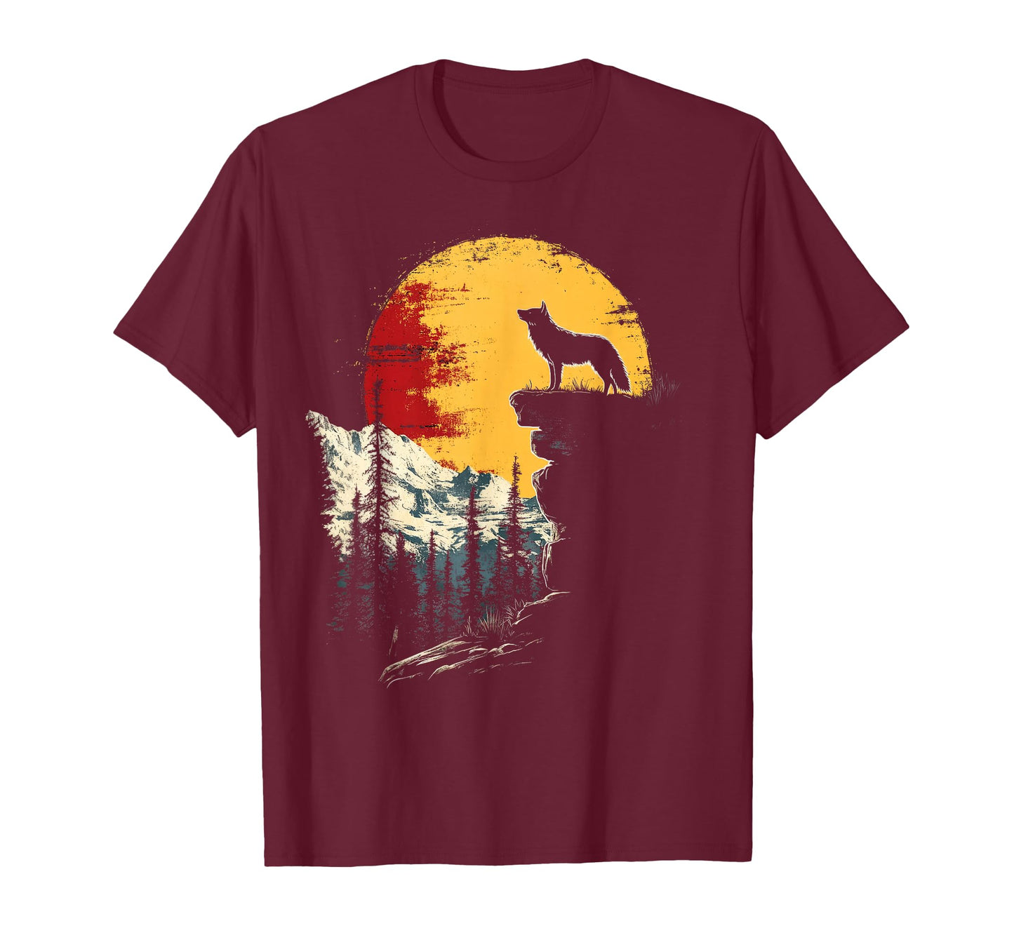 Wolf Graphic Tee Moon Nature Mountains Wildlife Vintage T-Shirt
