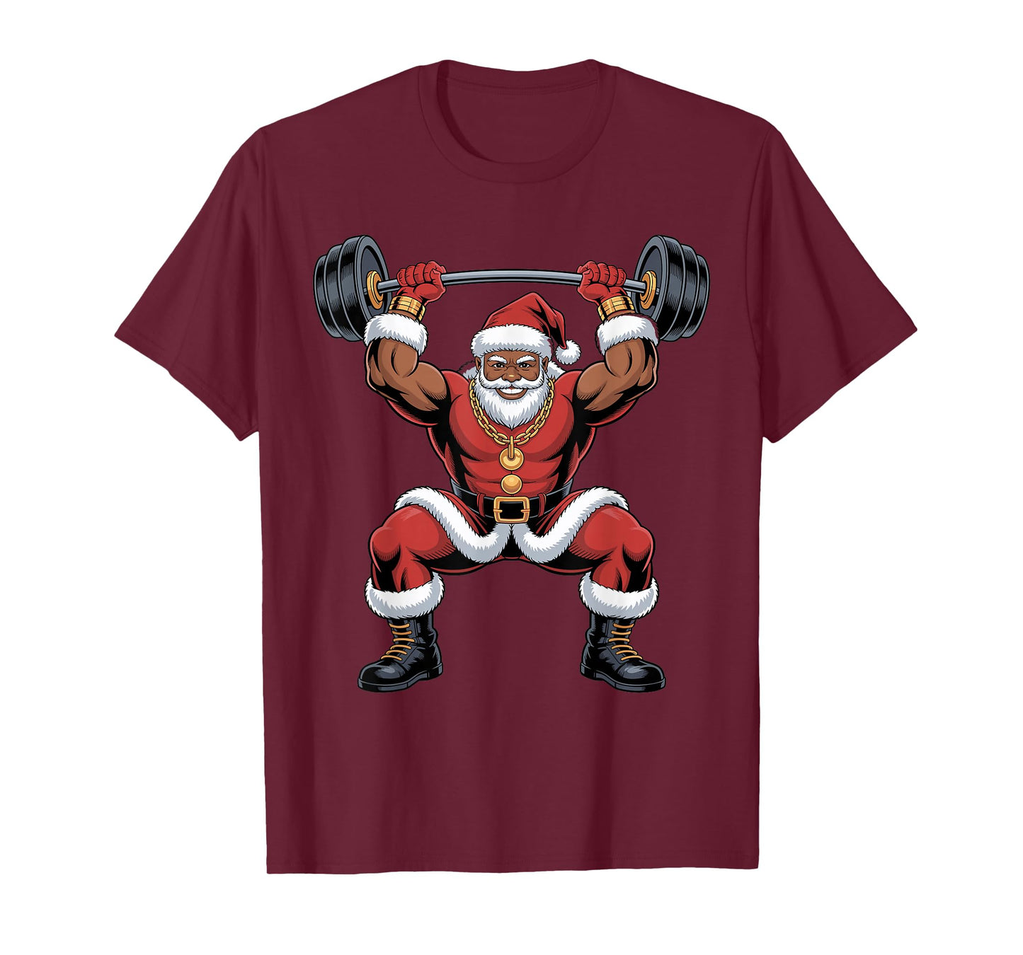 African American Santa Weightlifting Funny Christmas Holiday T-Shirt