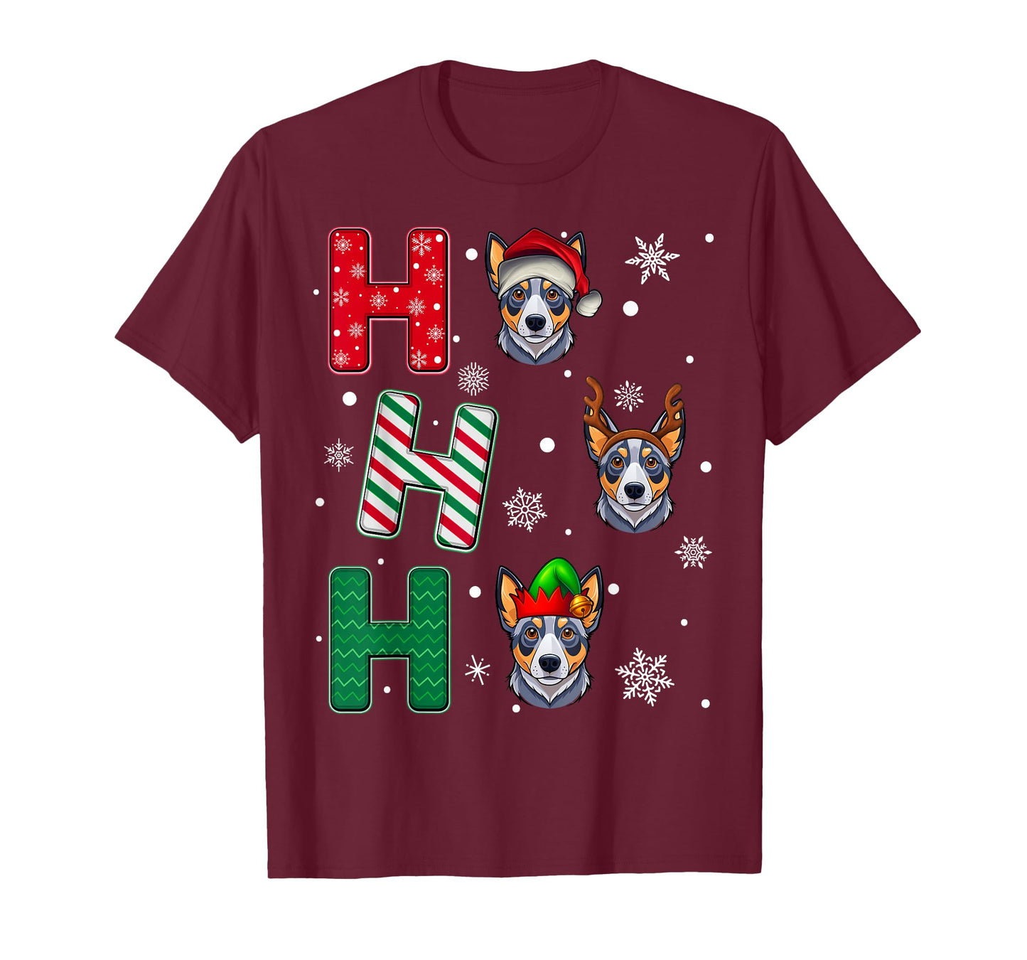 Ho Ho Ho Blue Heeler Dog Matching Christmas Santa Elf Xmas T-Shirt