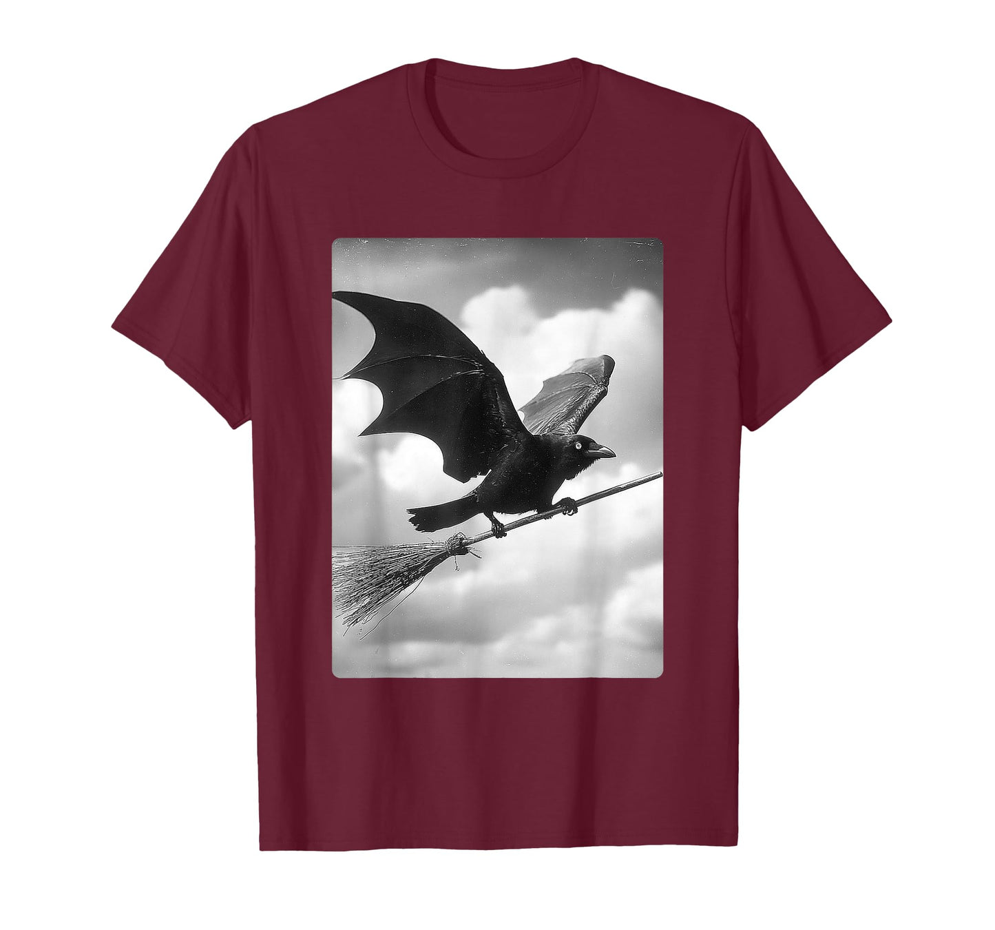 Gothic Crow Witch Broom Bat Wings Spooky Halloween Animal T-Shirt