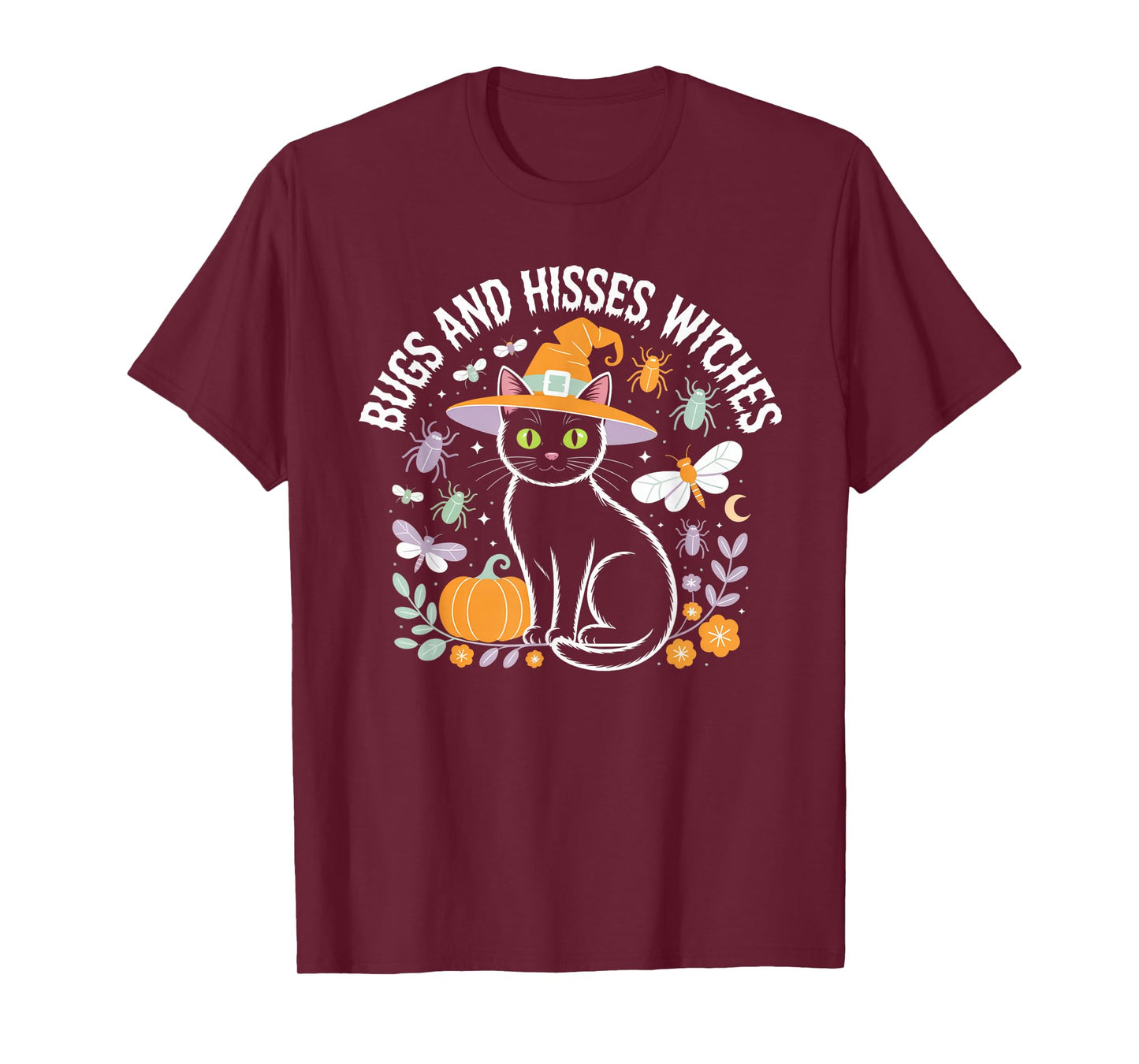 Bugs and Hisses Witches Cat Floral Halloween Women Teen Tee T-Shirt