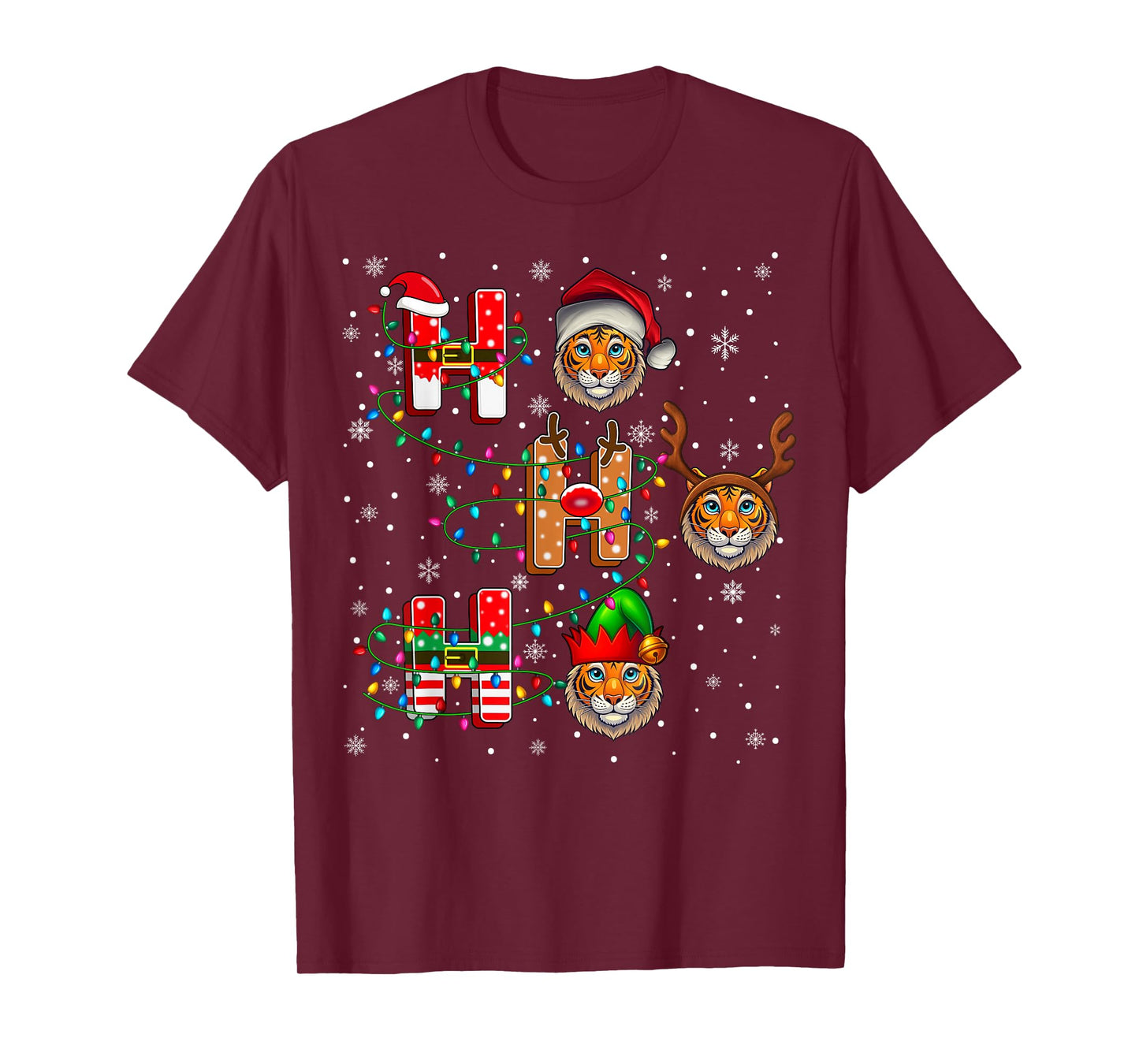 Ho Ho Ho Santa Reindeer Hat Elf Tiger Animal Christmas T-Shirt