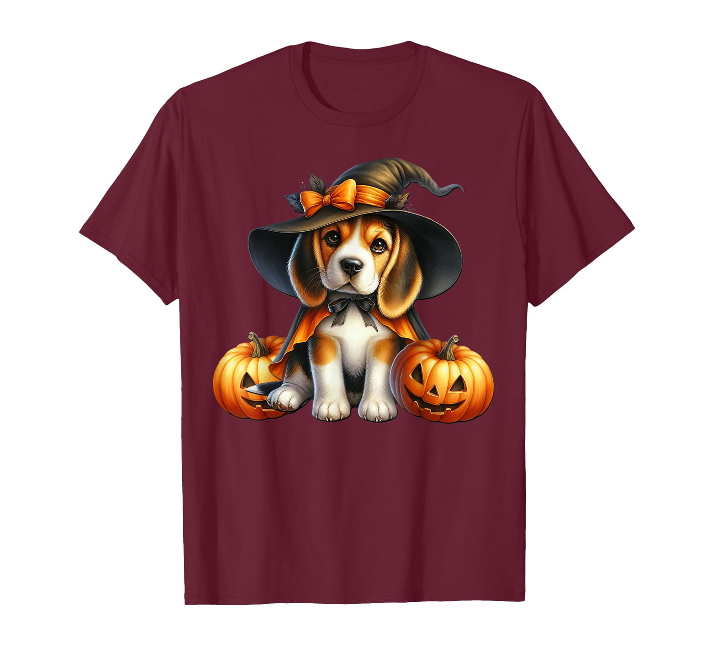 Dog Witch Hat and Jack O Lantern Pumpkin Beagle Halloween T-Shirt
