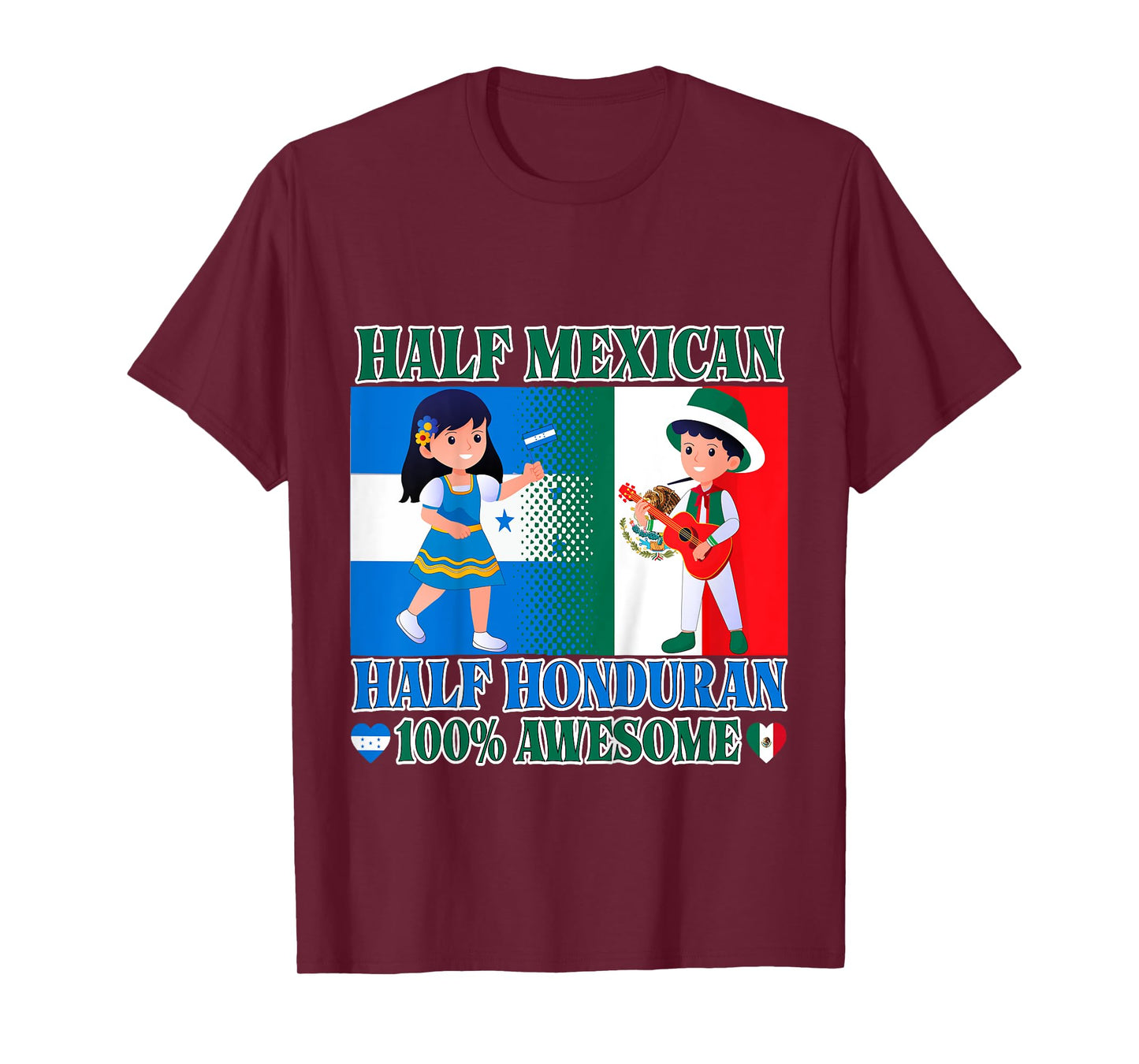Kids Half Mexican Half Honduran Mexico Flag Root Toddler Girl Boy T-Shirt