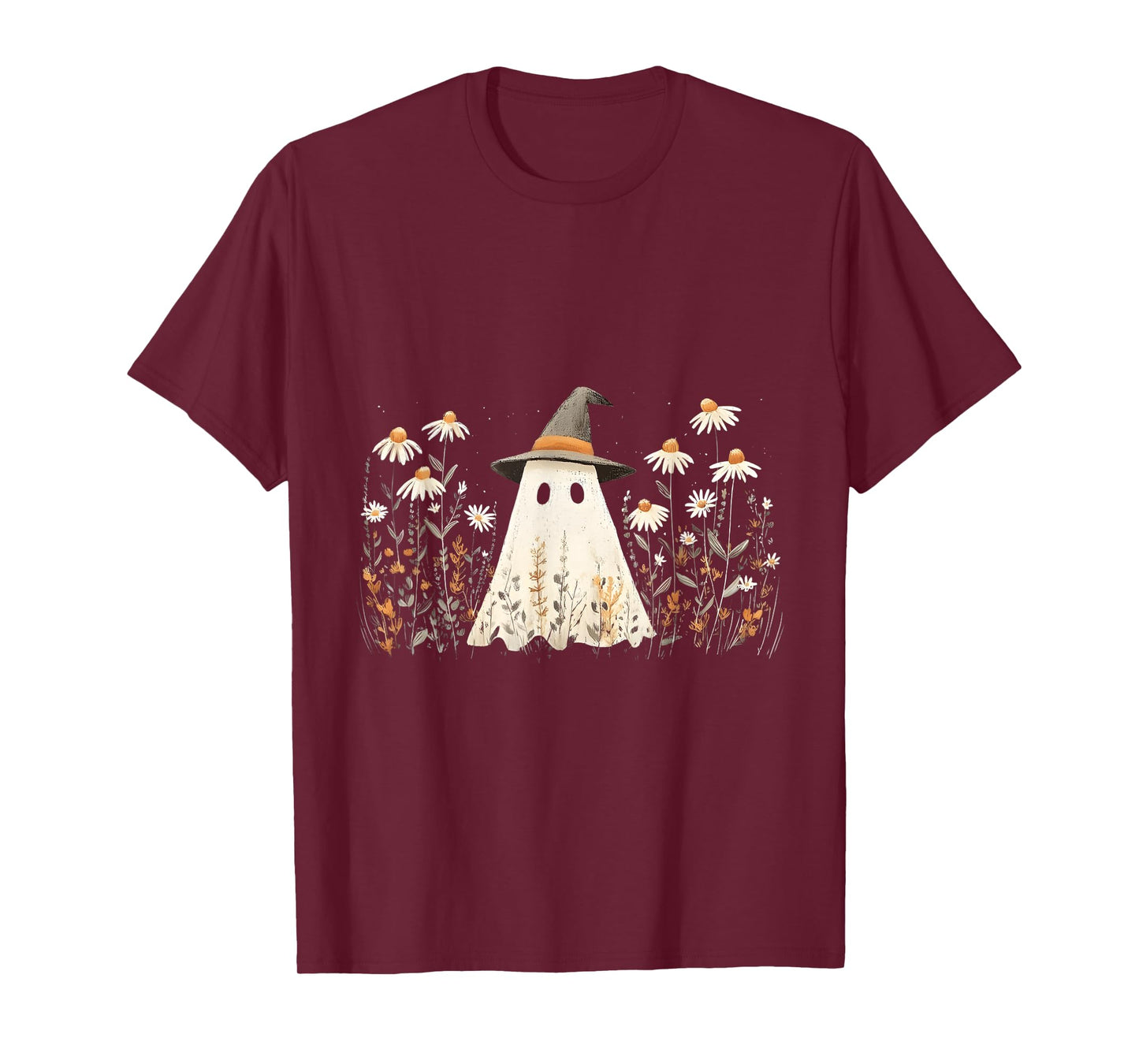 Cute Daisy Flower Floral Ghost Retro Halloween Aesthetic T-Shirt