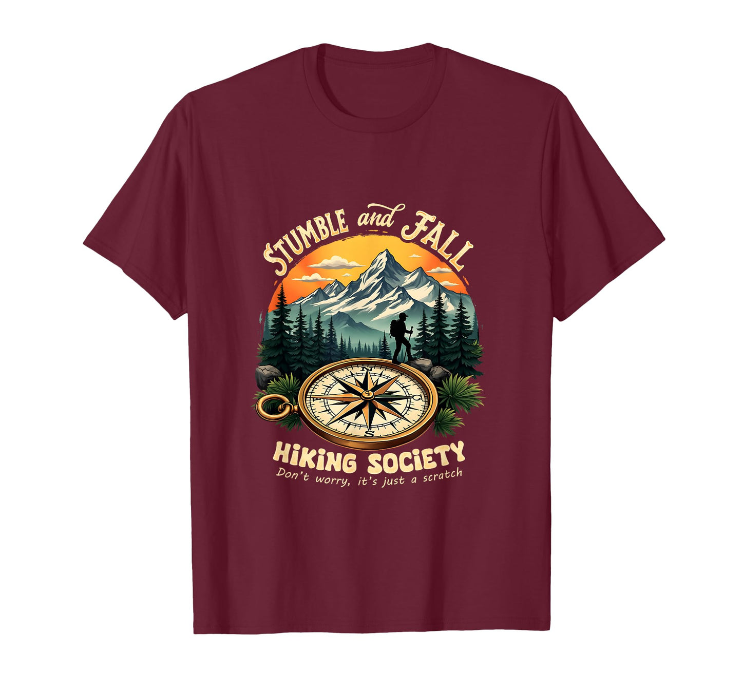 Retro Vintage Hiking and Climbing Costume Vintage Stumble And Fall Hiking Society Don't Worry Hiking T-Shirt - Unisex-Adults, Black, Small, Short Sleeve, Polyester 100%, Nature-T-Shirt