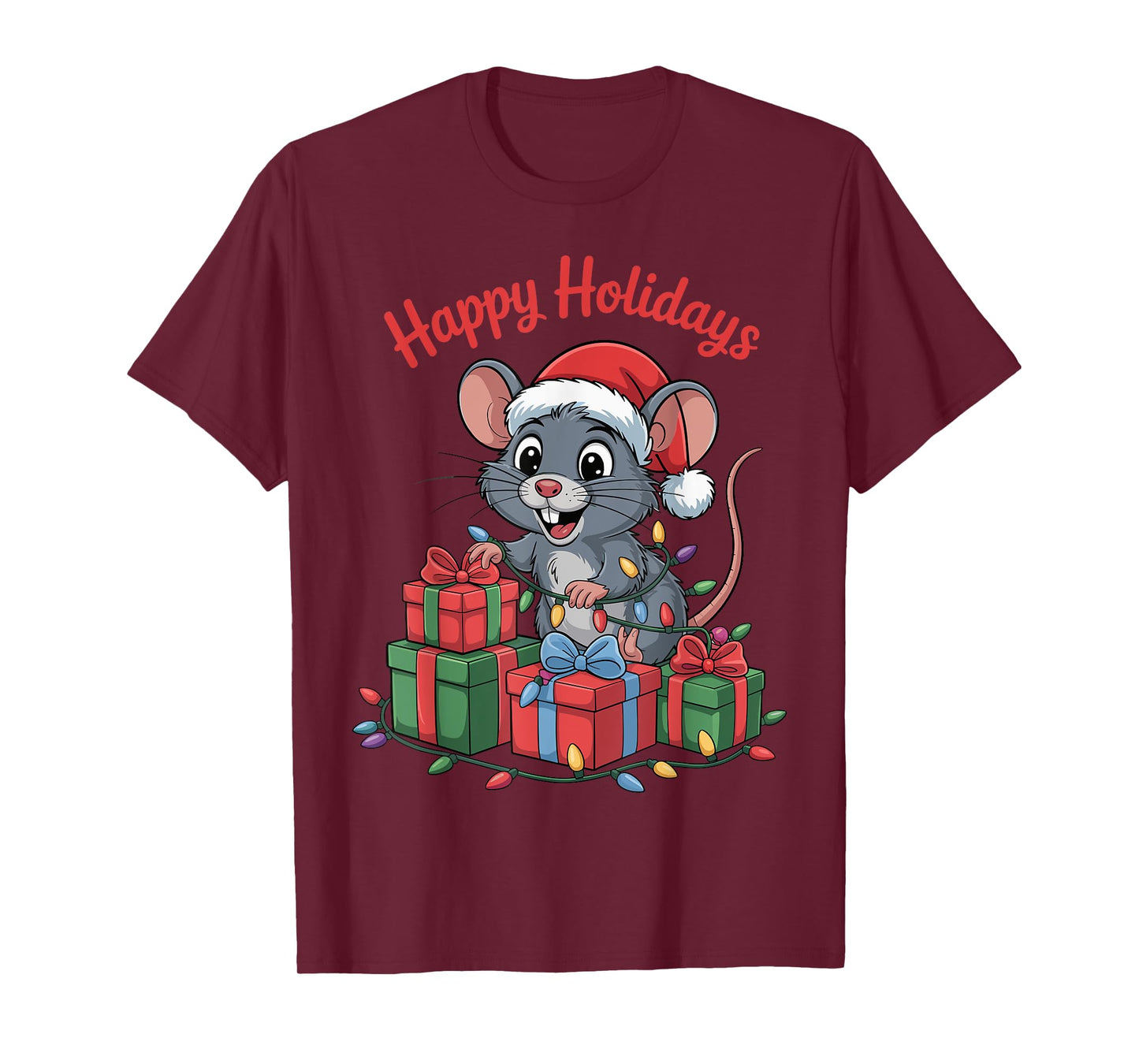 Funny Rat Santa Hat Animals Lovers Ugly Christmas Pajamas T-Shirt