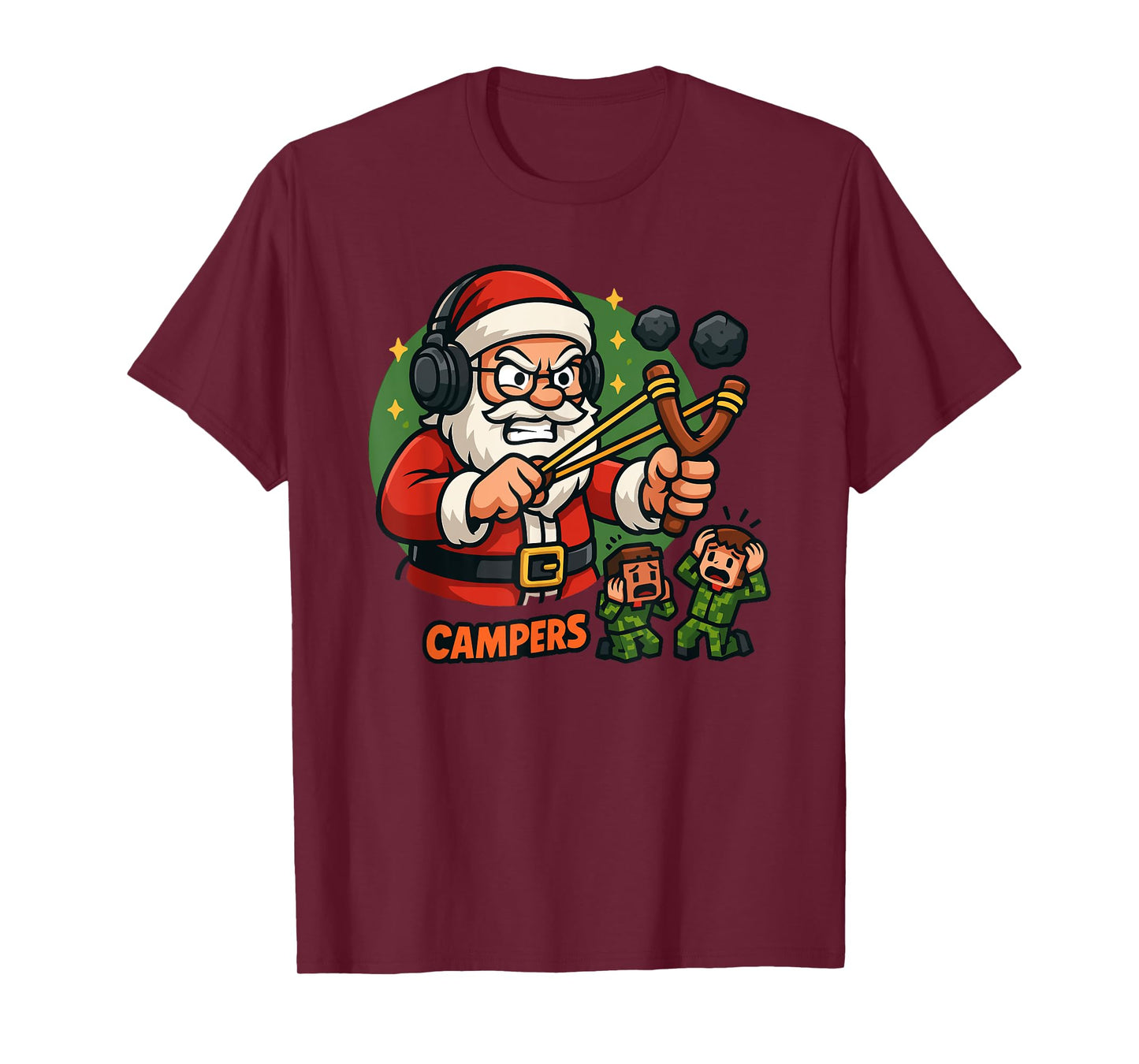 Santa vs Campers Funny Gamer Christmas Slingshot T-Shirt