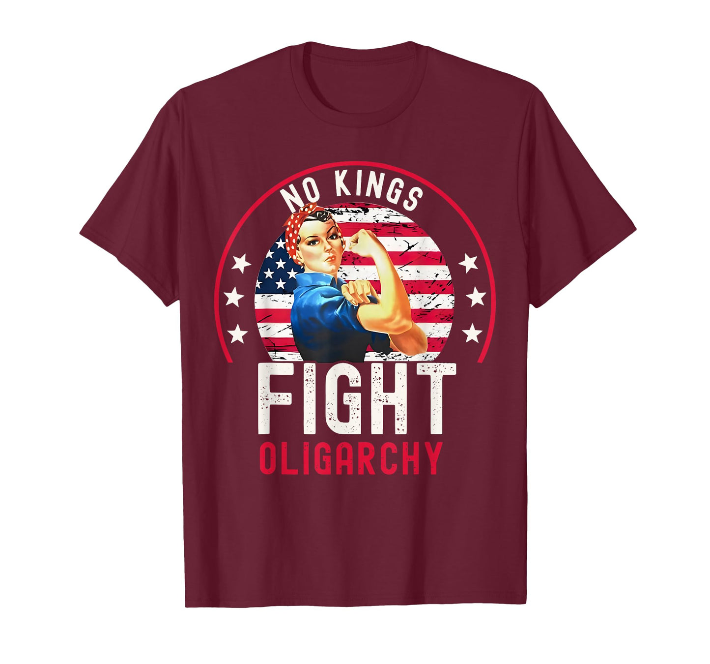 Vintage No Kings Fight Oligarchy Woman's Girl America Flag T-Shirt