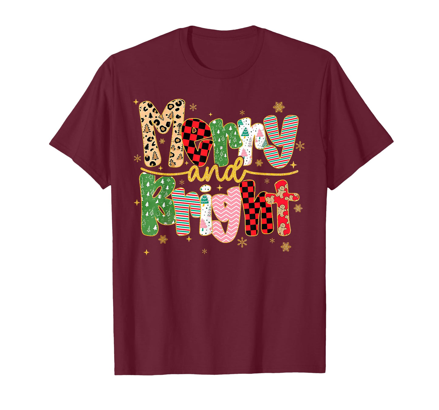 Merry and Bright Santa Hat Christmas Lights Family Men Women T-Shirt