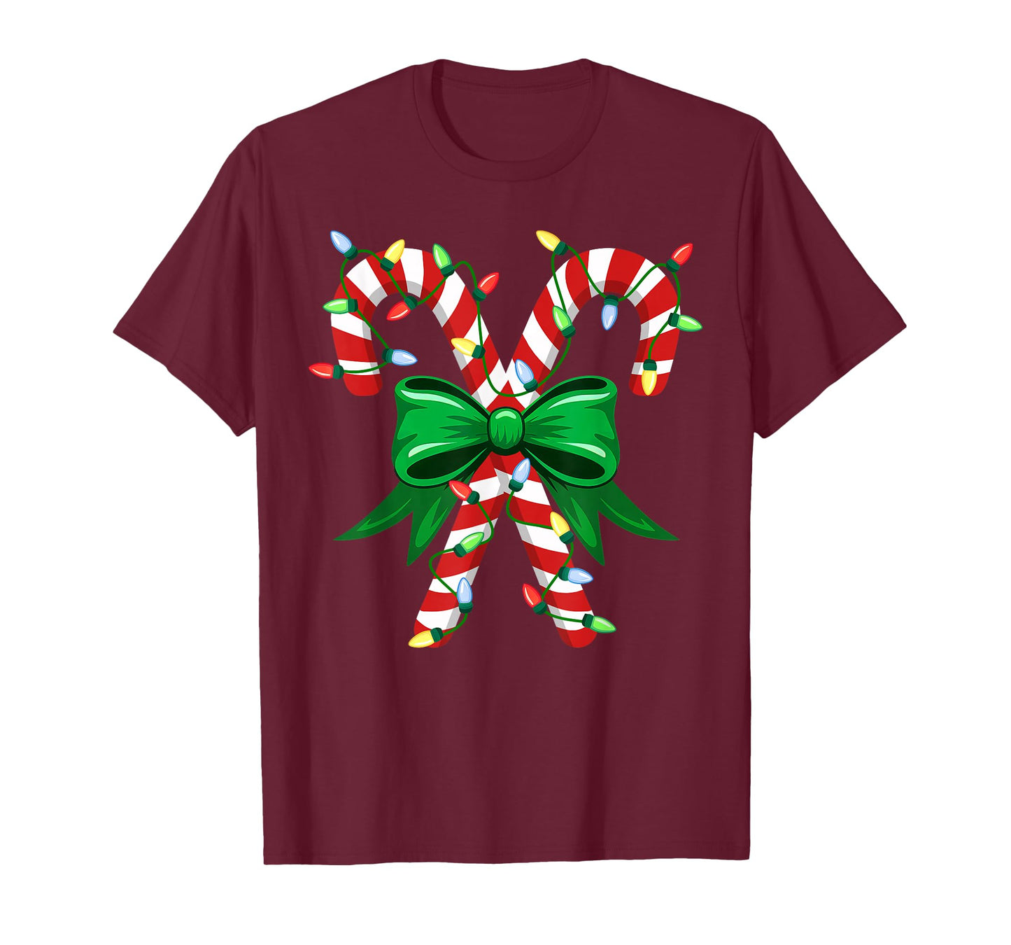 Coquette Bow Candy Cane Crew Christmas Sweet Xmas Lights T-Shirt