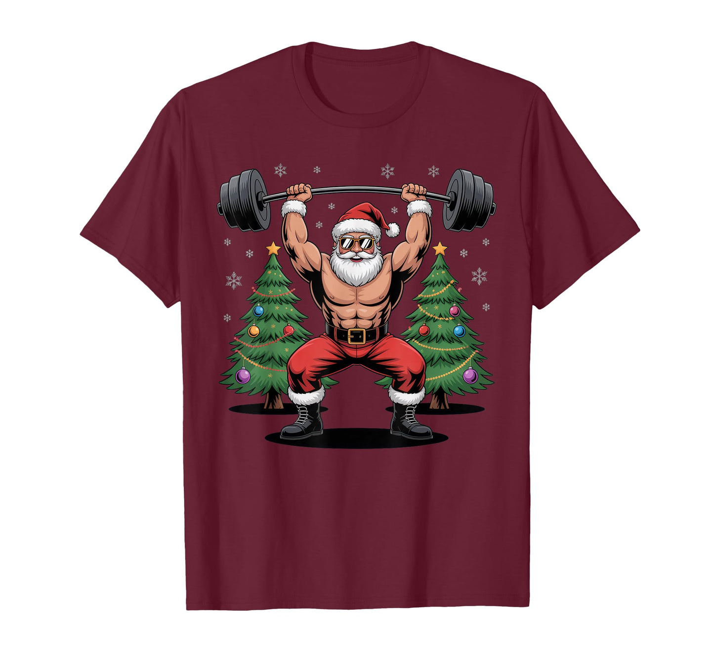Muscle Santa Lifting Weights Christmas Workout Funny Holiday T-Shirt