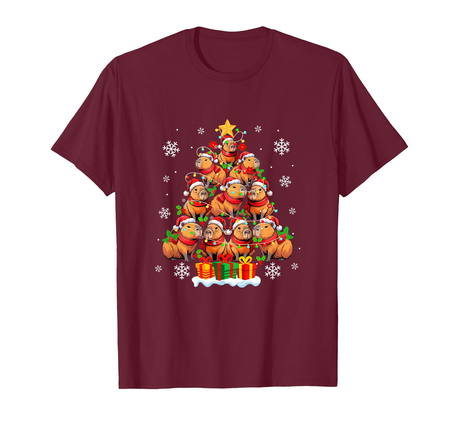 Group Santa Capybaras As Xmas Tree Colorful Lights Lover Kid T-Shirt