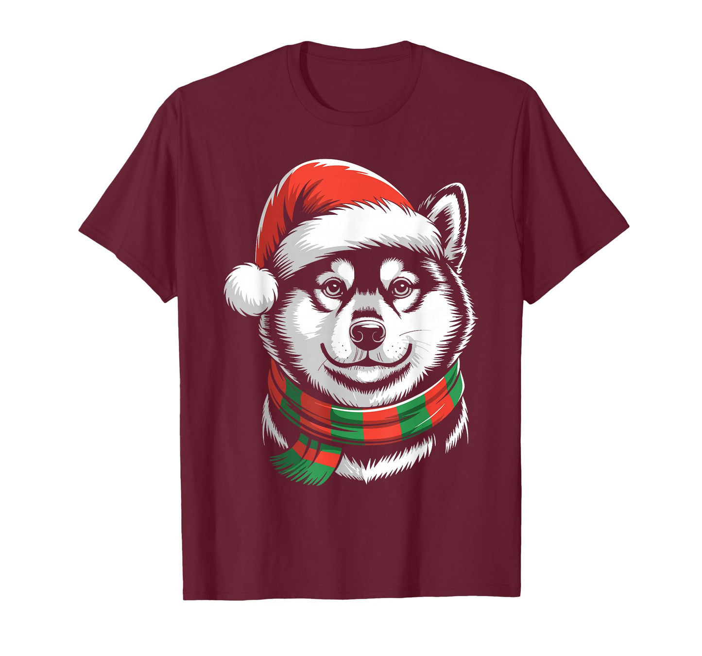 Shiba Inu Dog Xmas Santa Hat Scarf Christmas Costume T-Shirt