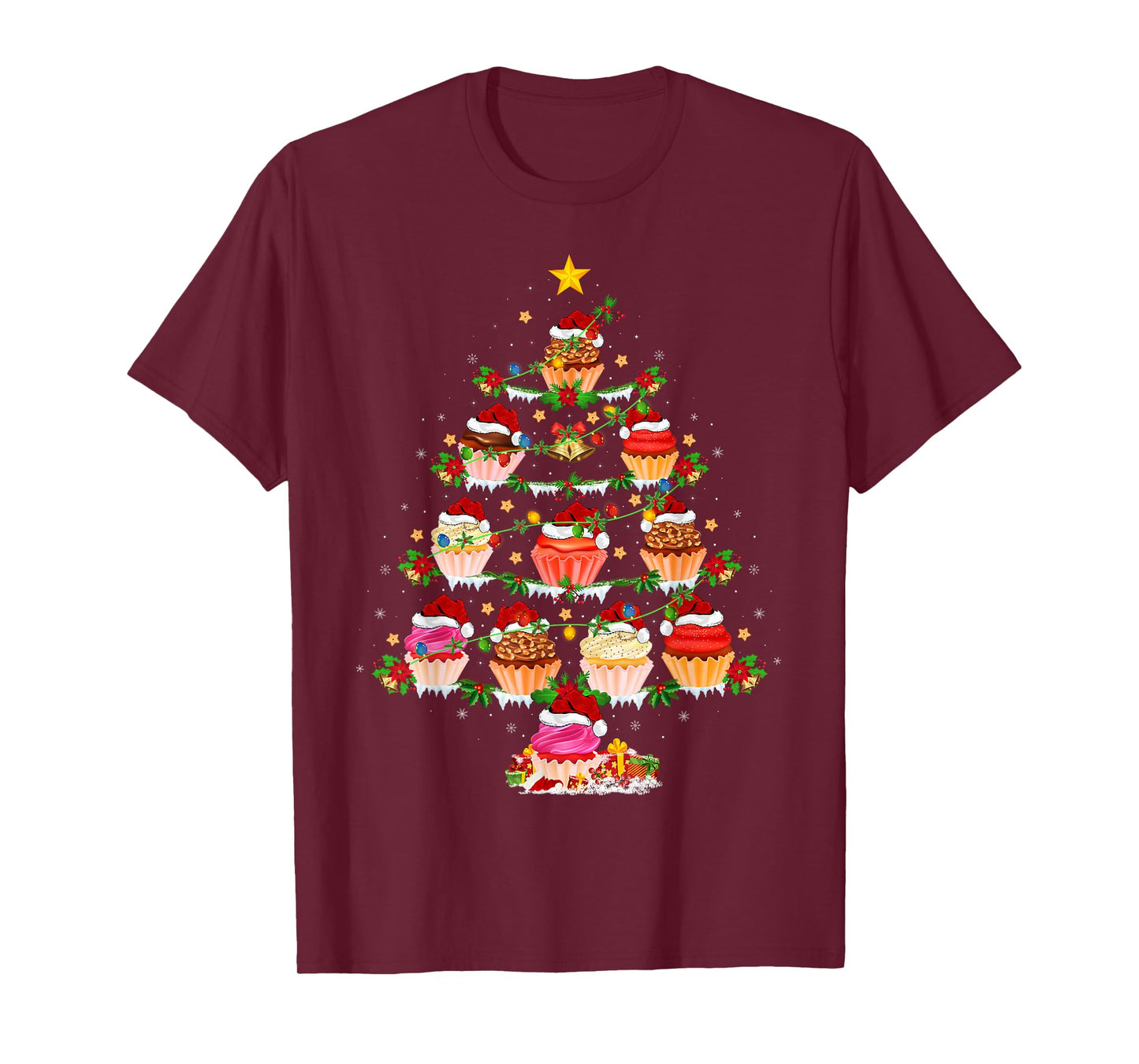 Cupcake Christmas Tree Lights Funny Fast Food Cupcake Xmas T-Shirt
