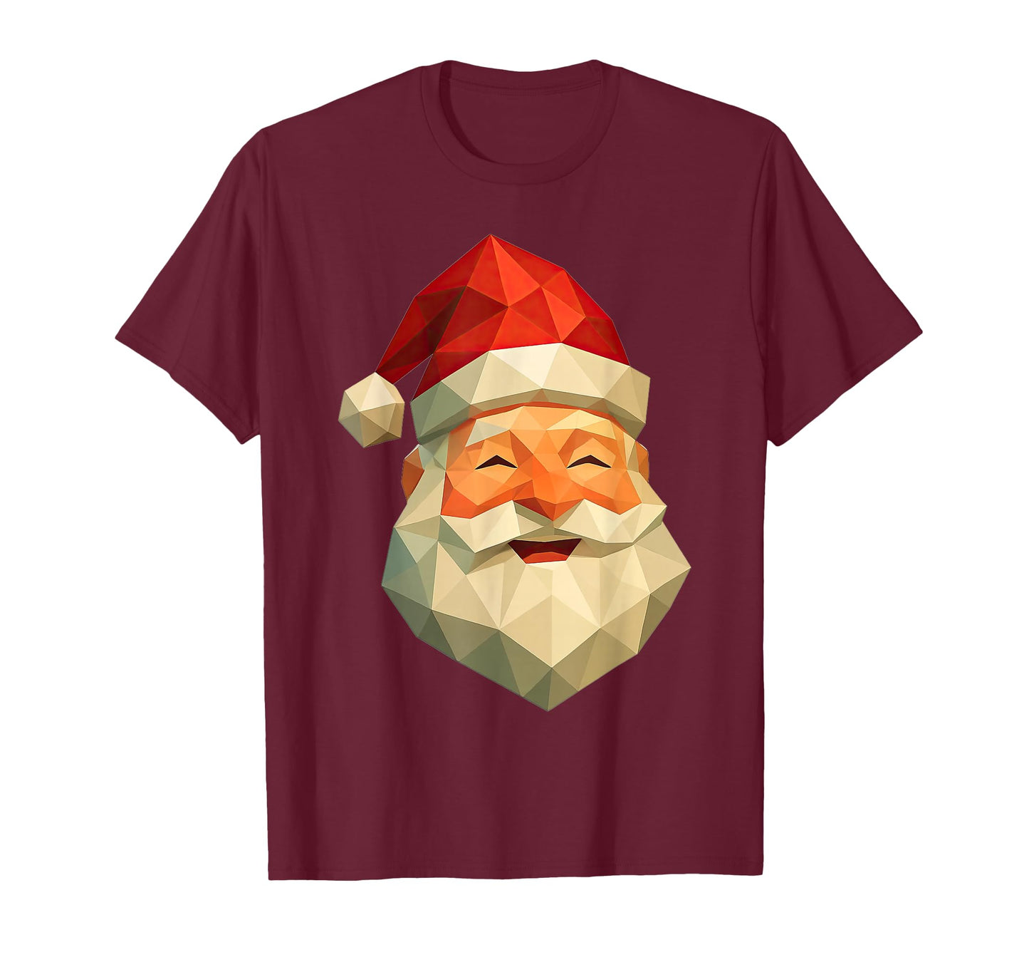 Cute Low Poly Santa Claus Face Geometric Christmas T-Shirt