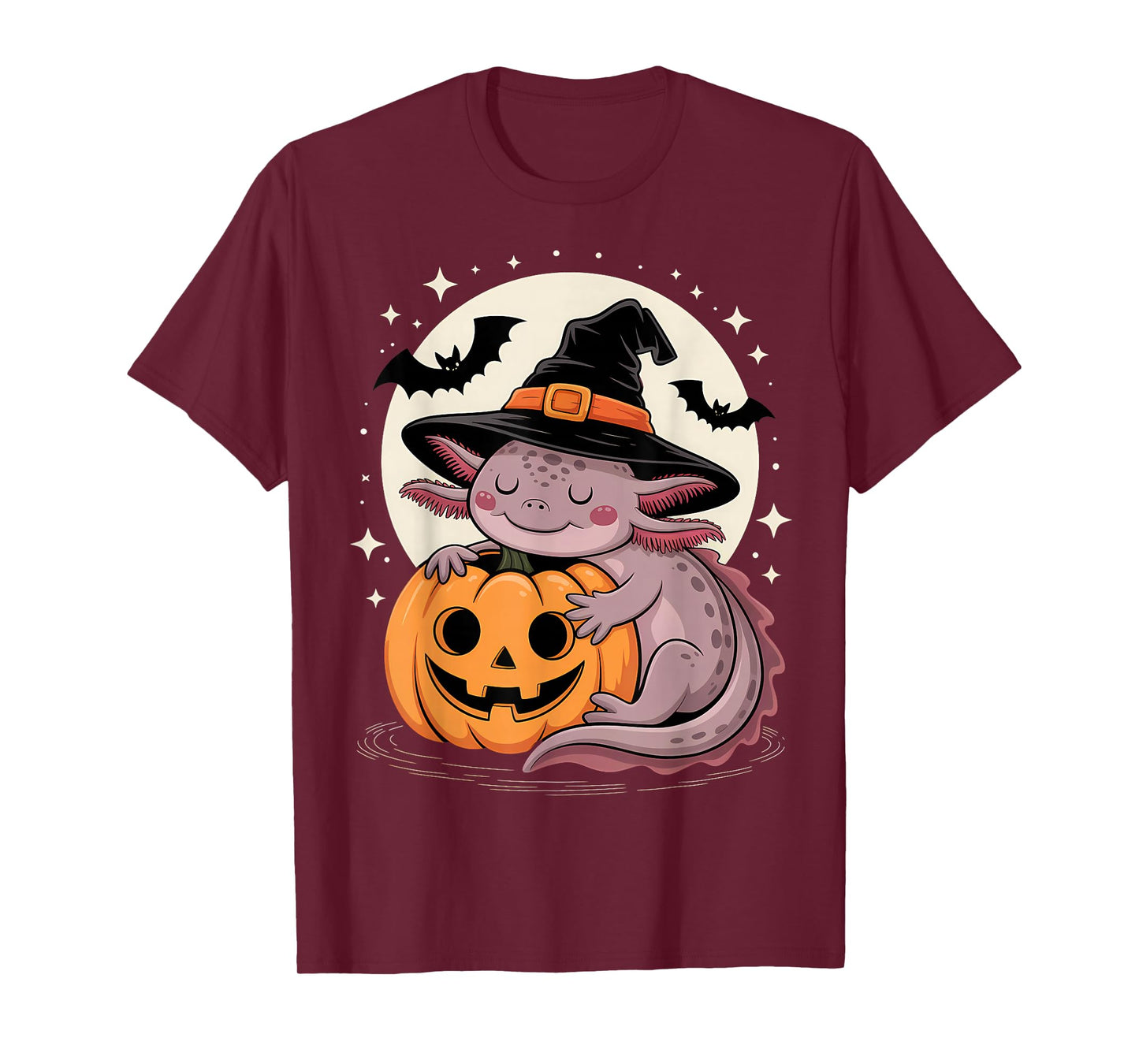 Halloween Axolotl Witch Hat Pumpkin Spooky T-Shirt