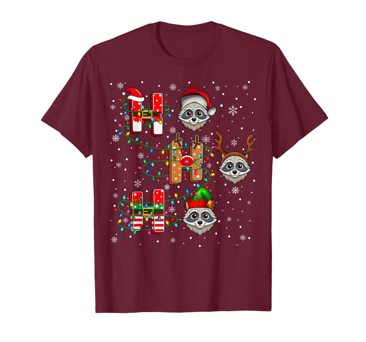 Ho Ho Ho Santa Reindeer Hat Elf Raccoon Animal Christmas T-Shirt