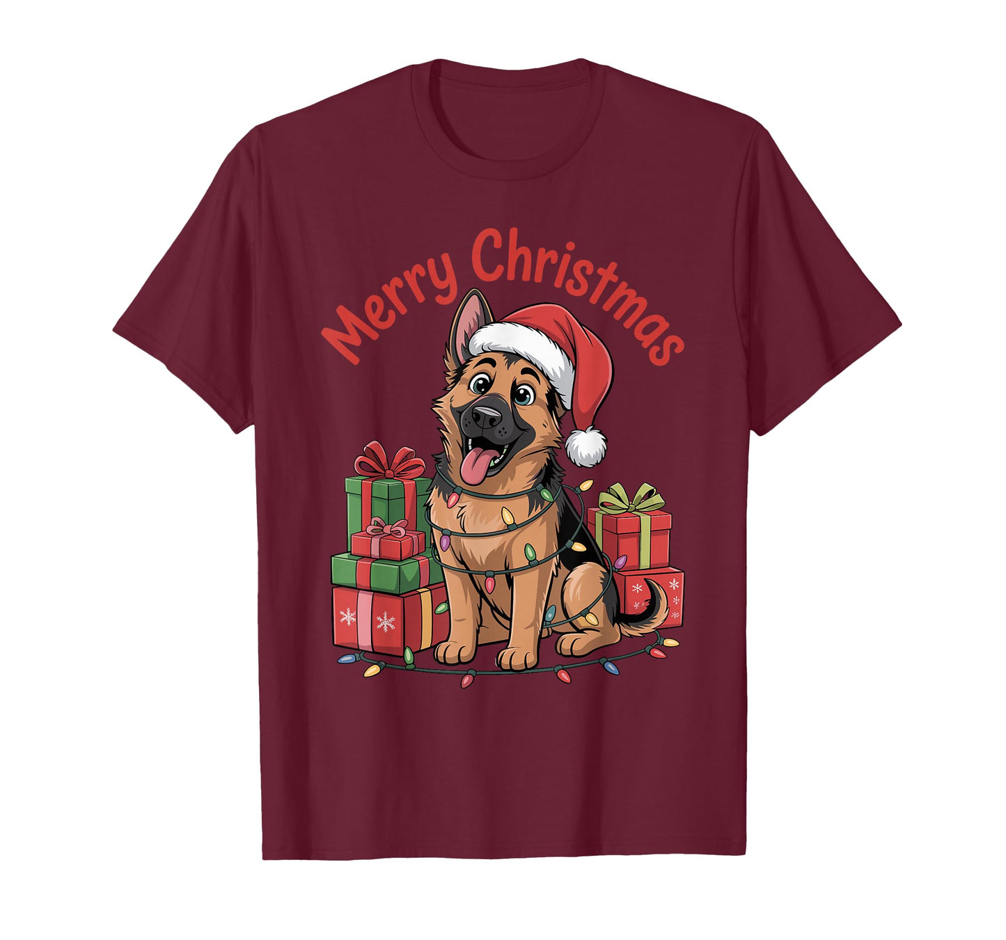 German Shepherd Santa Hat Christmas Xmas Dog Lovers Holiday T-Shirt
