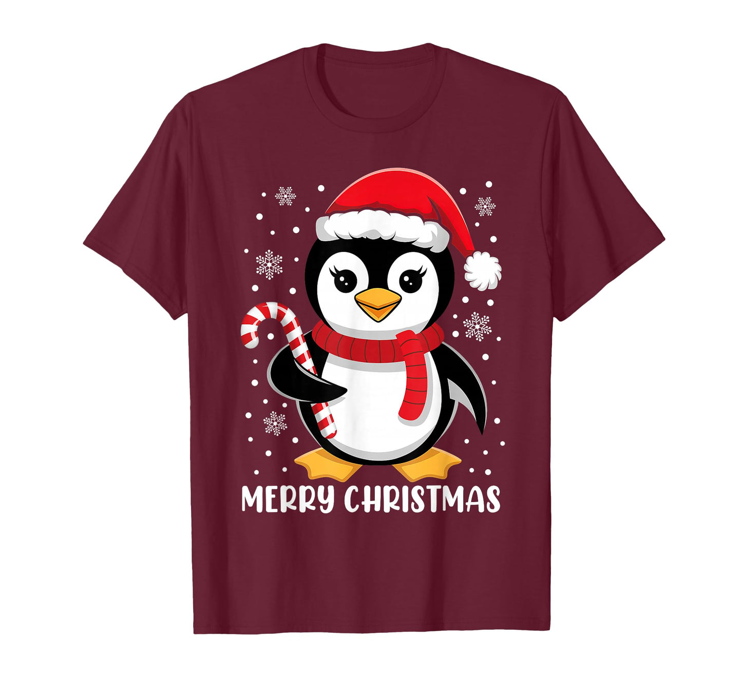Merry Christmas Lights Red Santa Hat Family Xmas Penguin T-Shirt
