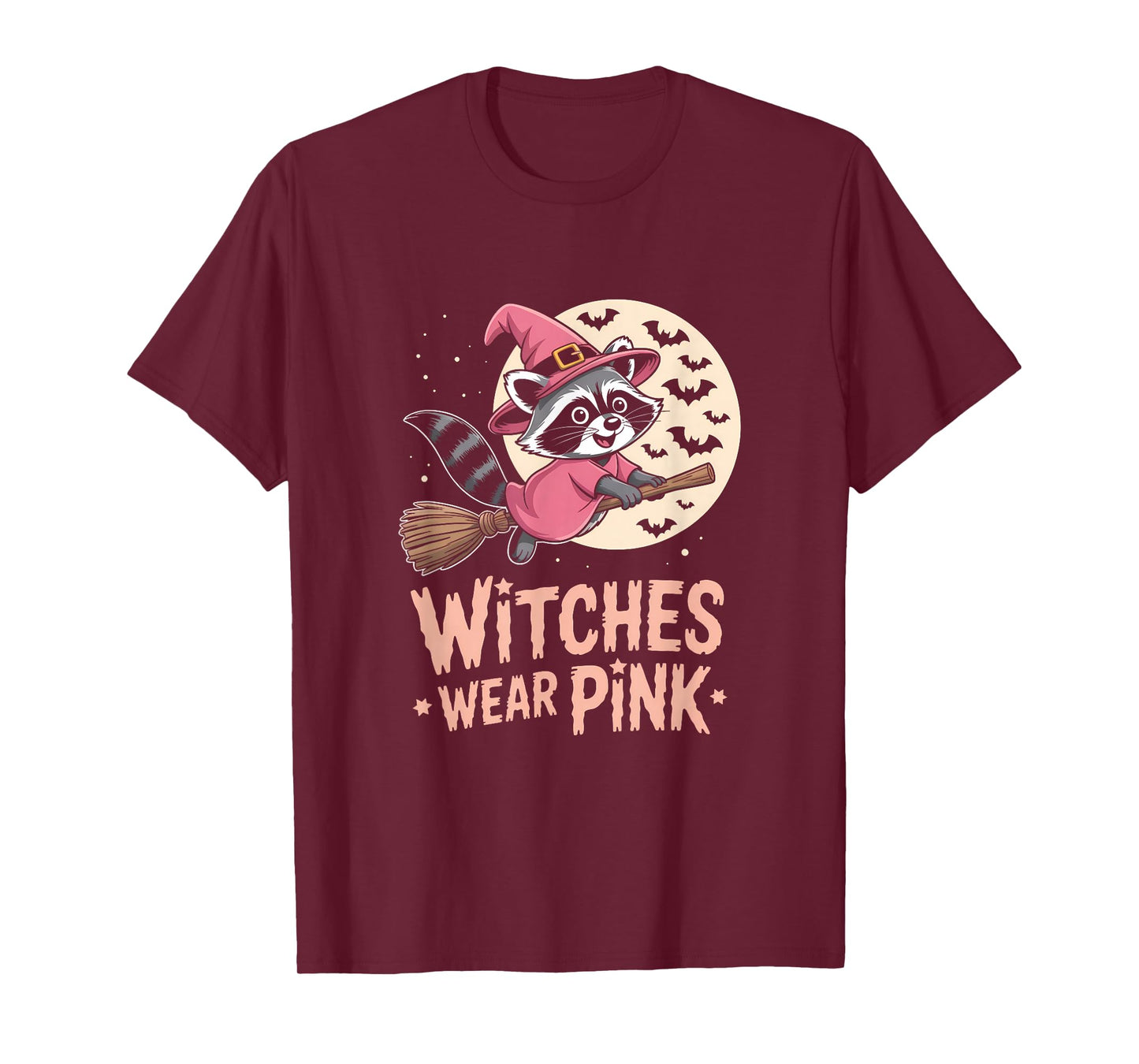 Witches Wear Pink Breast Cancer Witch Raccoon Halloween T-Shirt