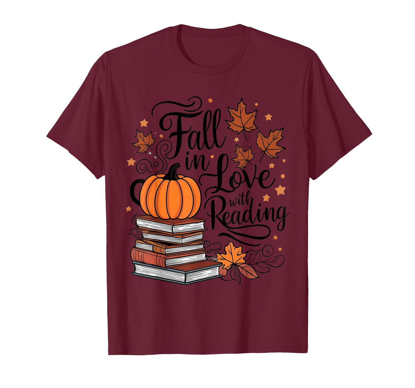 Fall In Love With Reading Book Autumn Pumpkins And Teachers T-Shirt